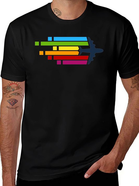Airplane Rainbow Stripe Graphic Tee