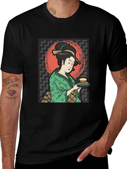 Geisha Tea Ceremony Graphic Tee - Stylish Japanese Art Shirt