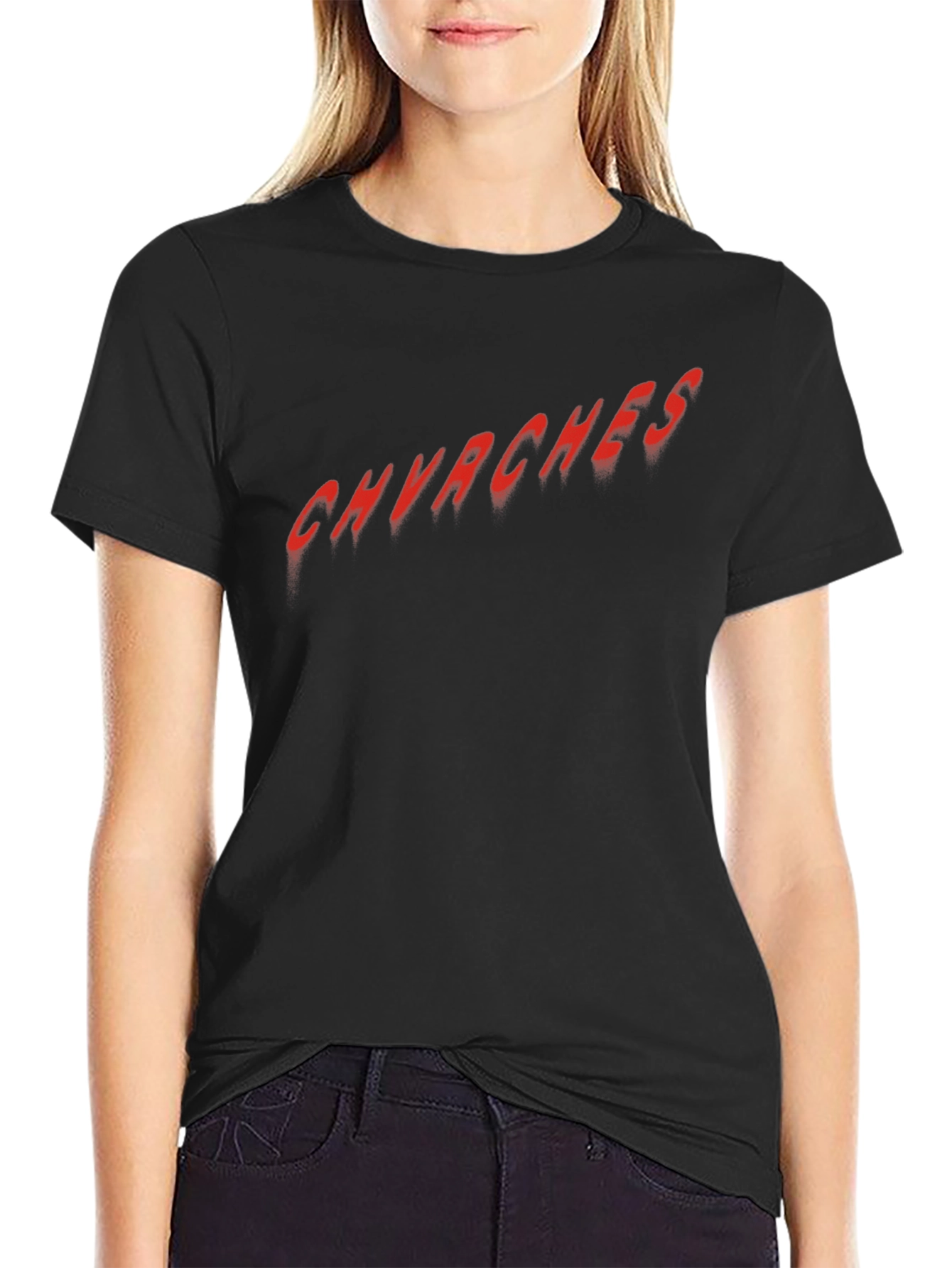 CHVRCHES Red Text Graphic Black T-Shirt