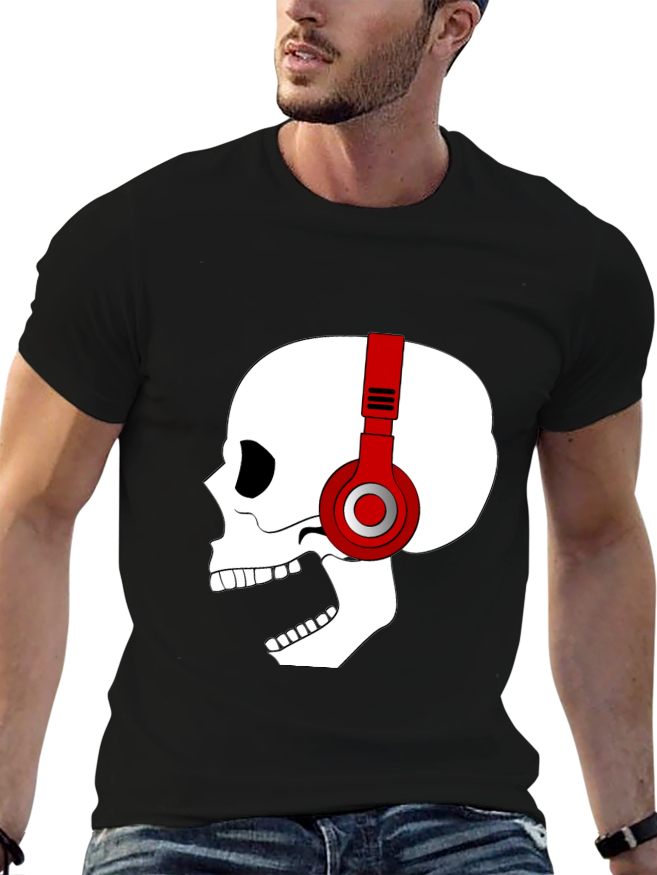 Skull with Headphones Graphic T-Shirt