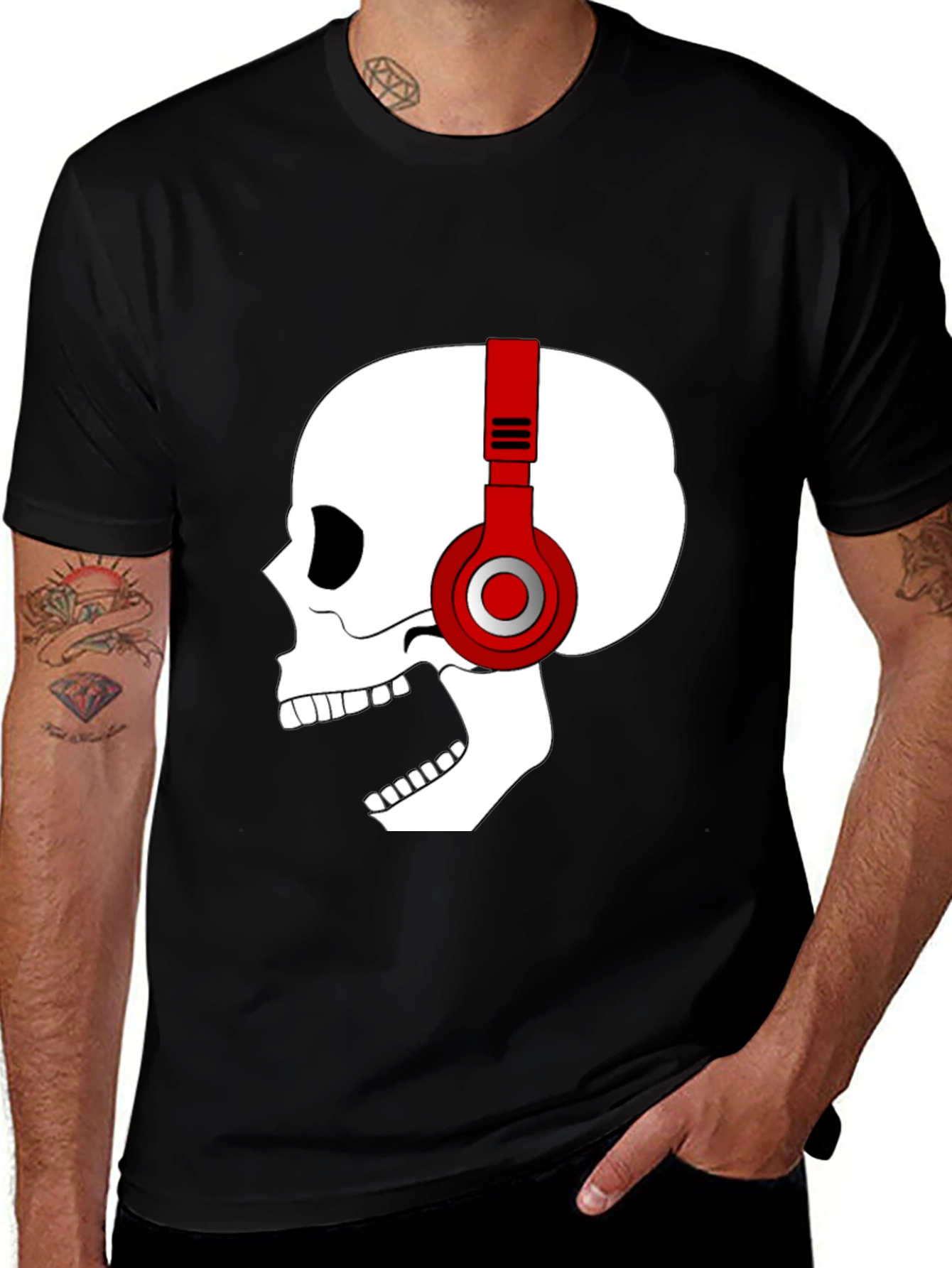 Skull with Headphones Graphic T-Shirt