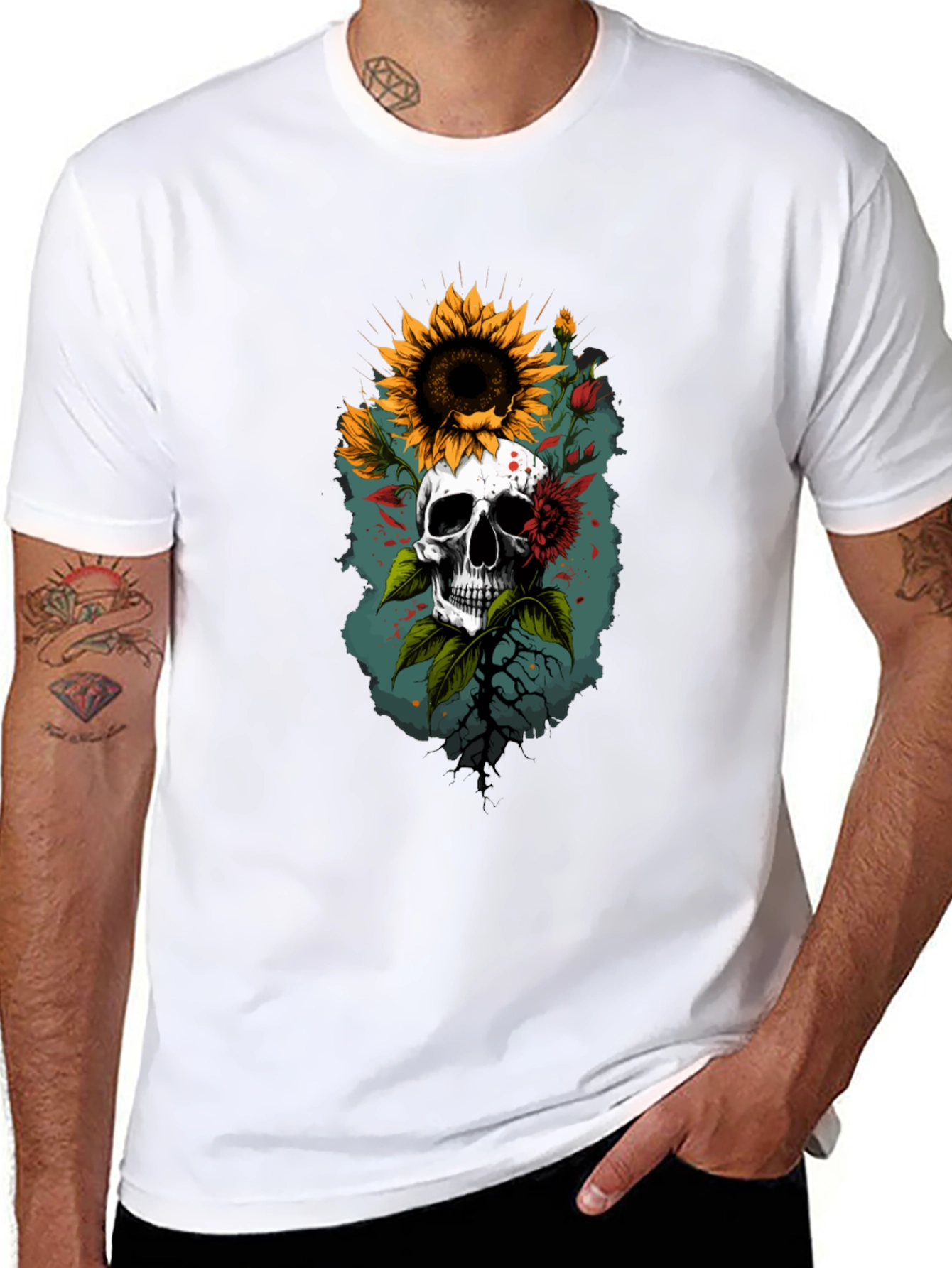 Skull & Sunflower Graphic T-Shirt - Unique Design