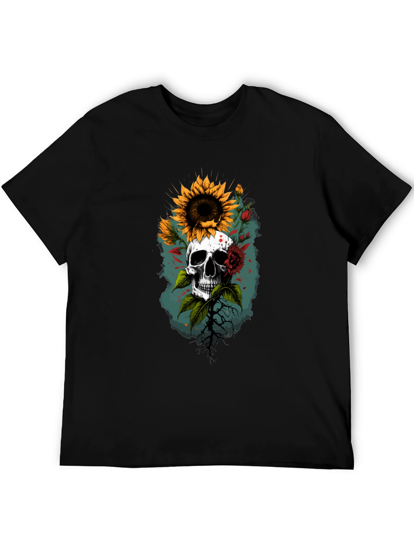 Skull & Sunflower Graphic T-Shirt - Unique Design