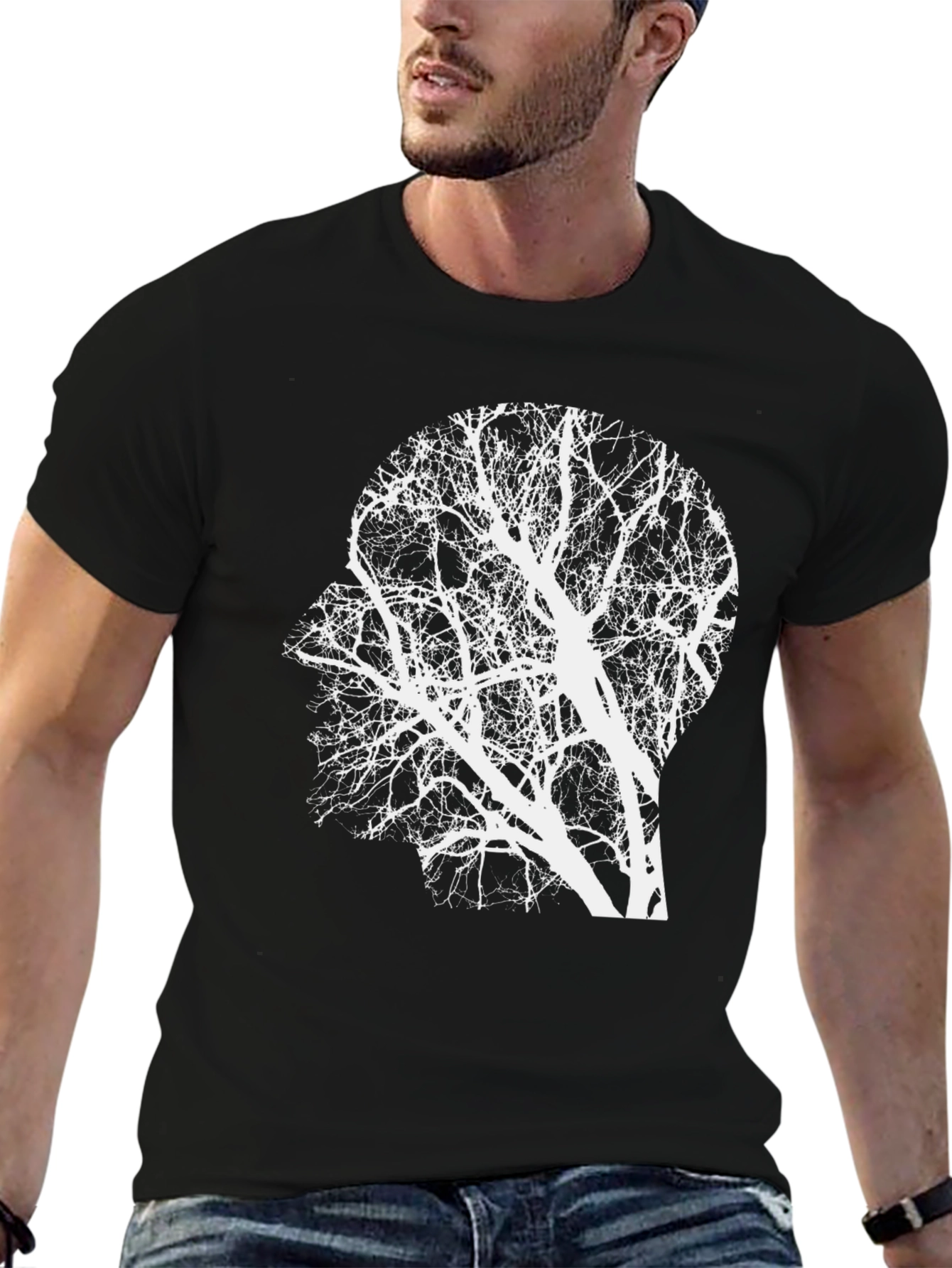 Abstract Tree Mind T-Shirt - Black Cotton Graphic Tee