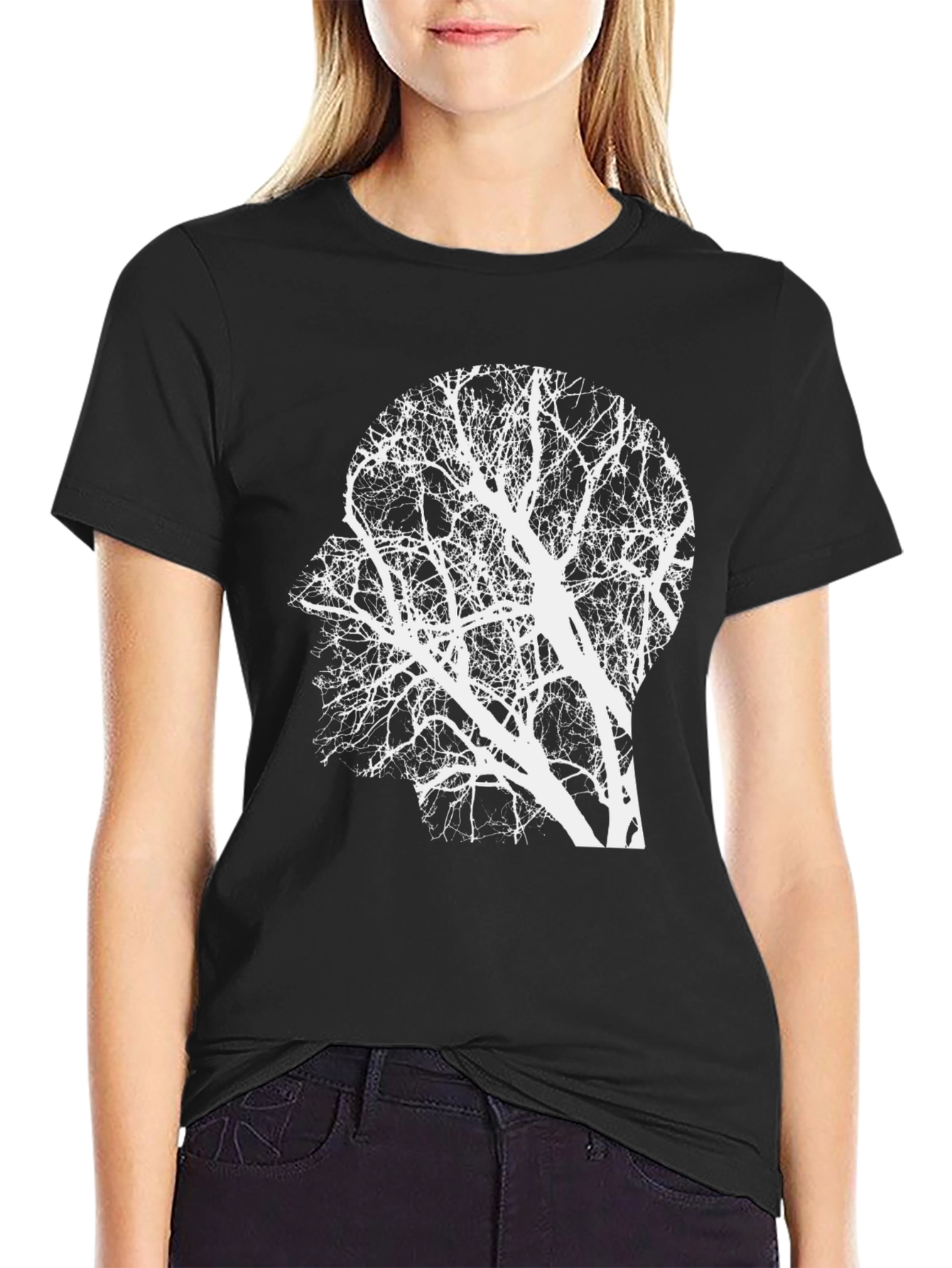 Abstract Tree Mind T-Shirt - Black Cotton Graphic Tee