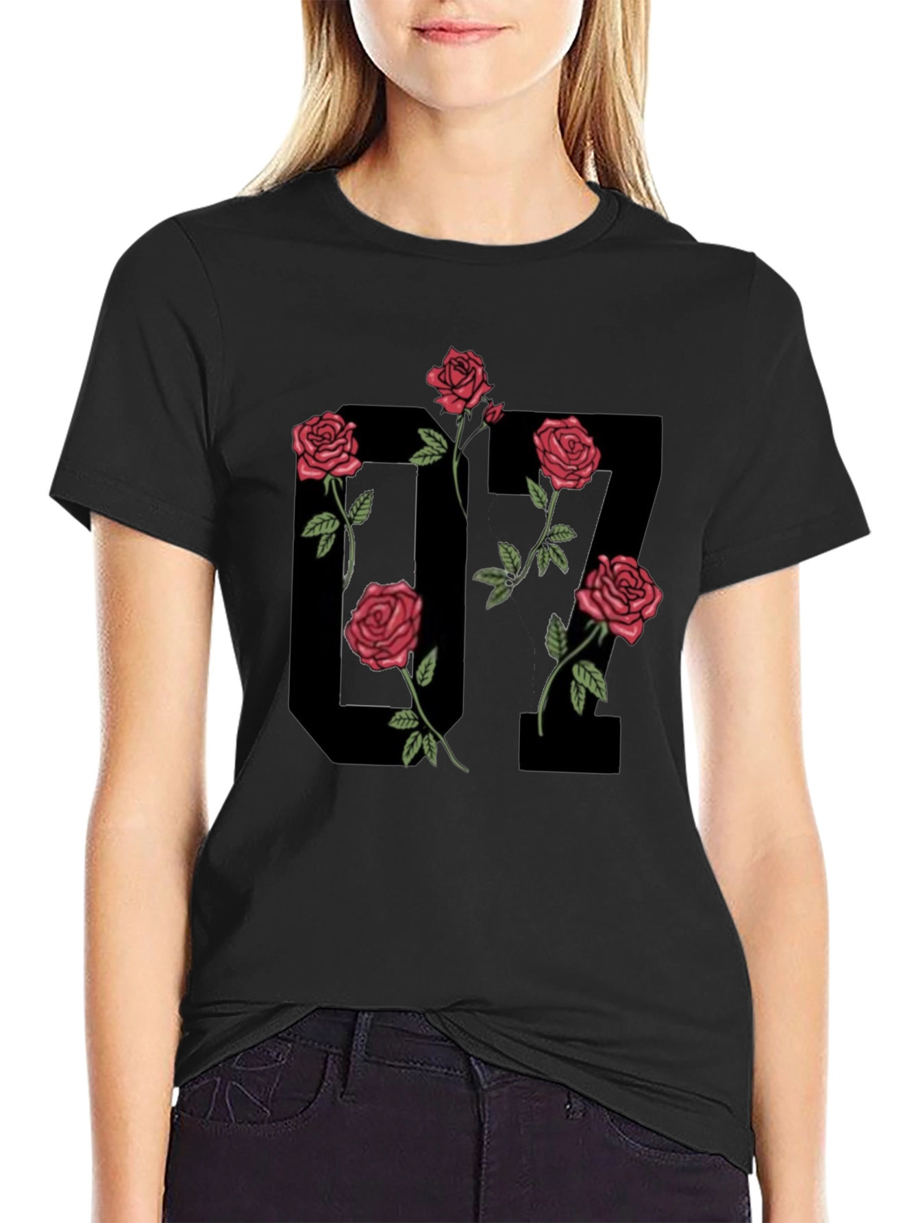 Black Graphic Tee - 17 Roses Design