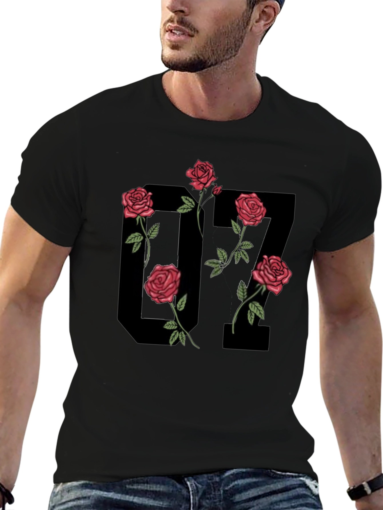 Black Graphic Tee - 17 Roses Design
