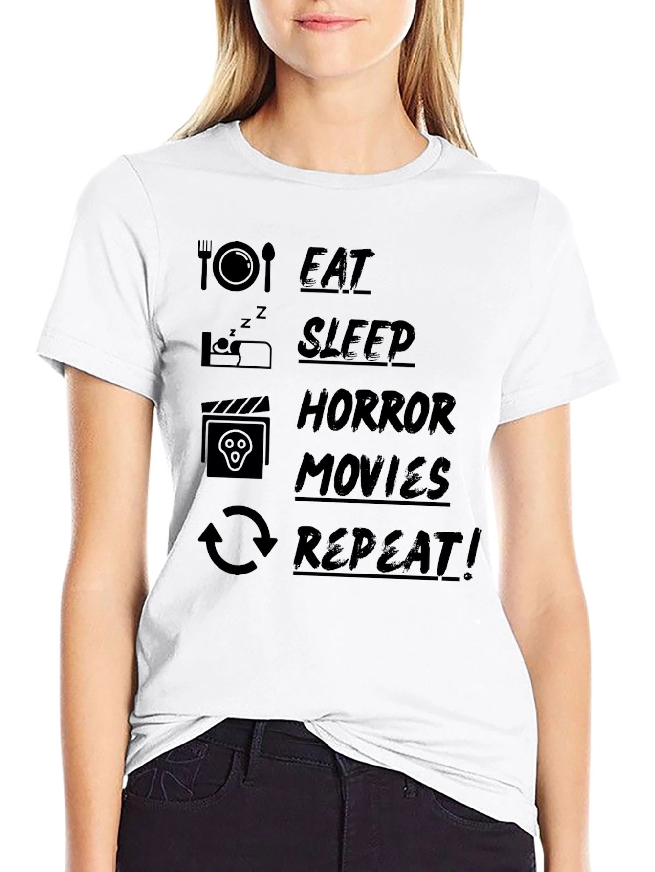 Eat Sleep Horror Movies Repeat Black T-Shirt