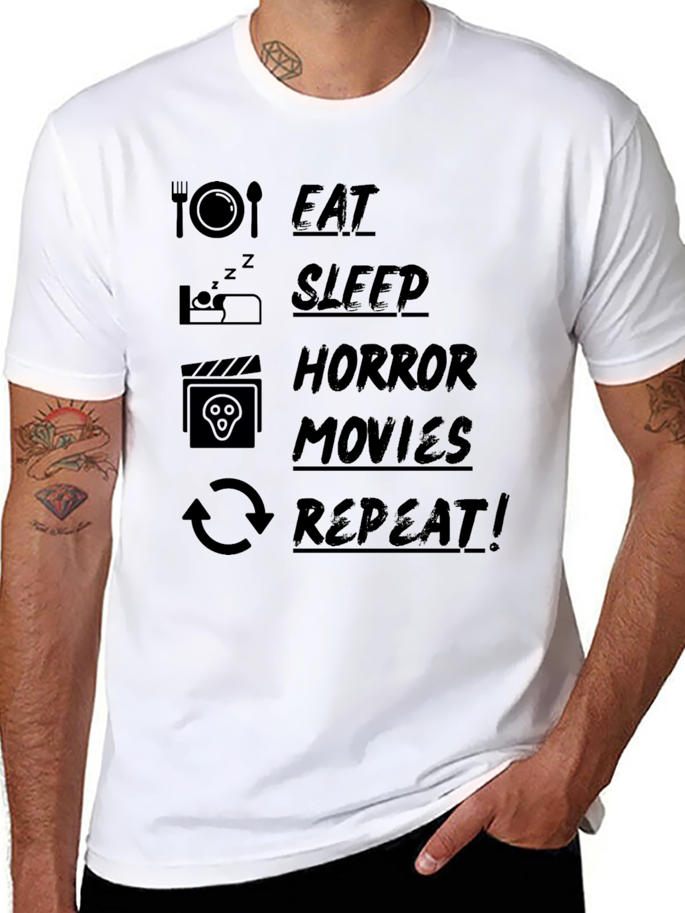 Eat Sleep Horror Movies Repeat Black T-Shirt
