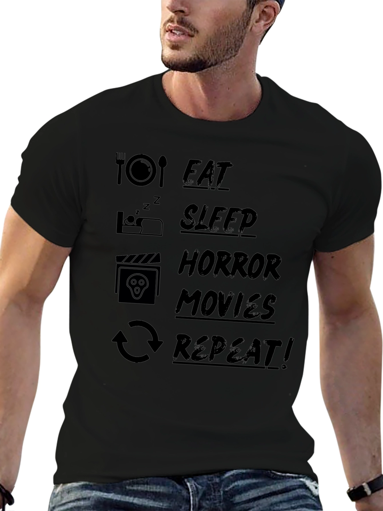 Eat Sleep Horror Movies Repeat Black T-Shirt
