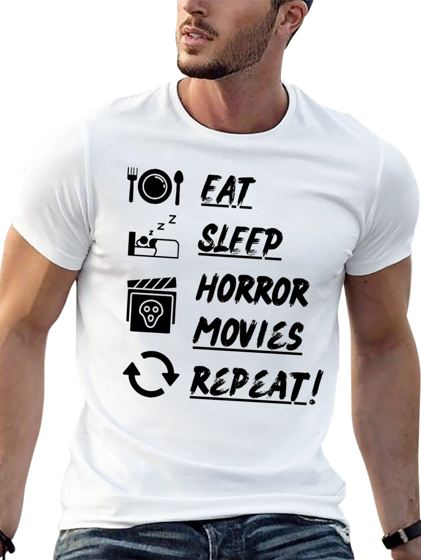 Eat Sleep Horror Movies Repeat Black T-Shirt