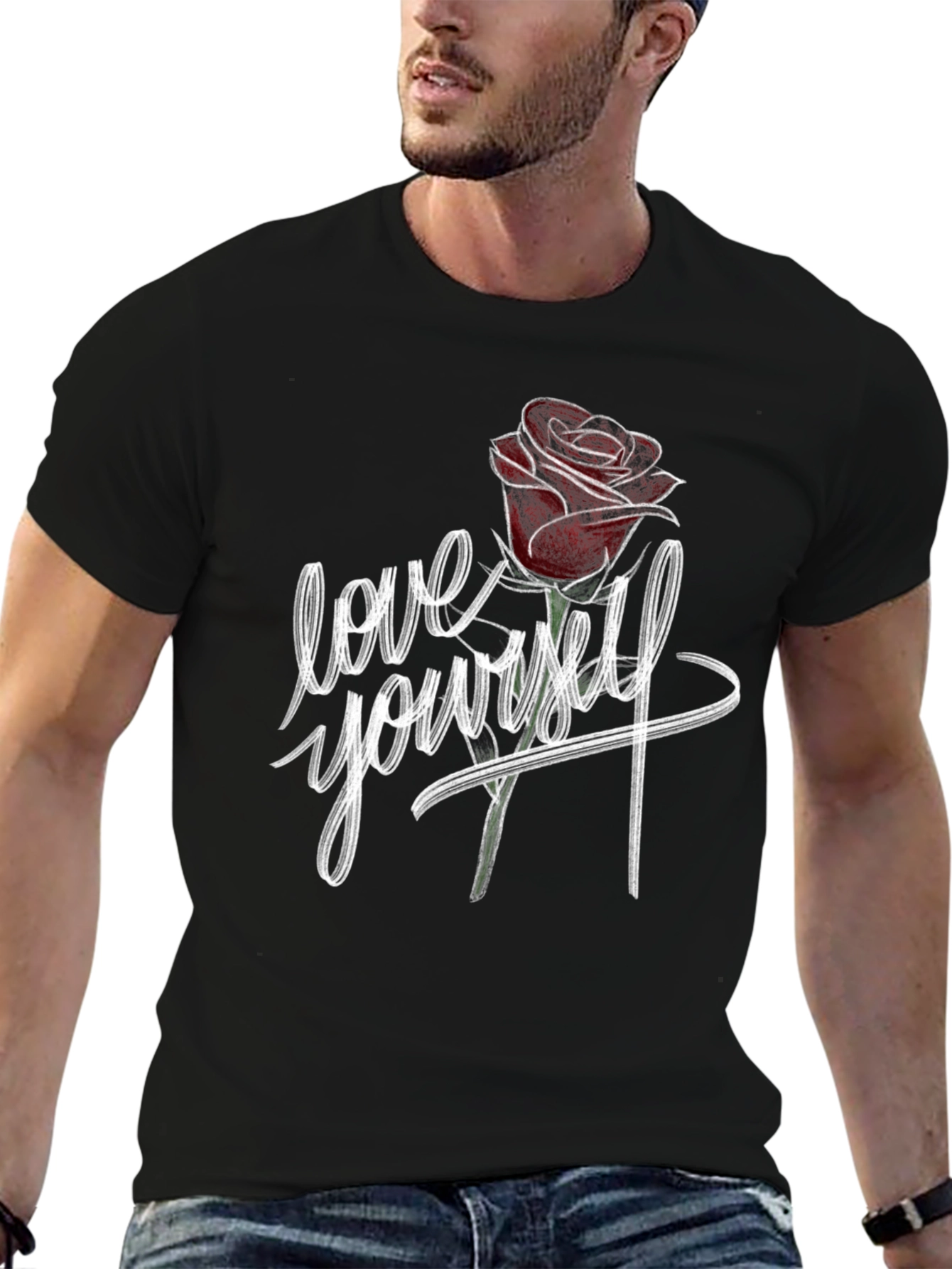 Love Yourself Rose Graphic Black T-Shirt