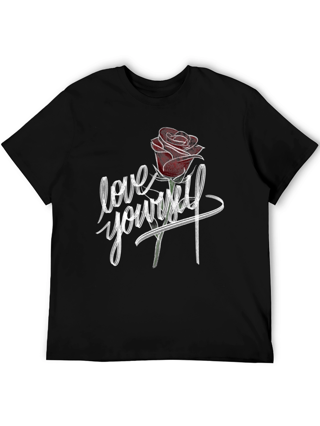 Love Yourself Rose Graphic Black T-Shirt