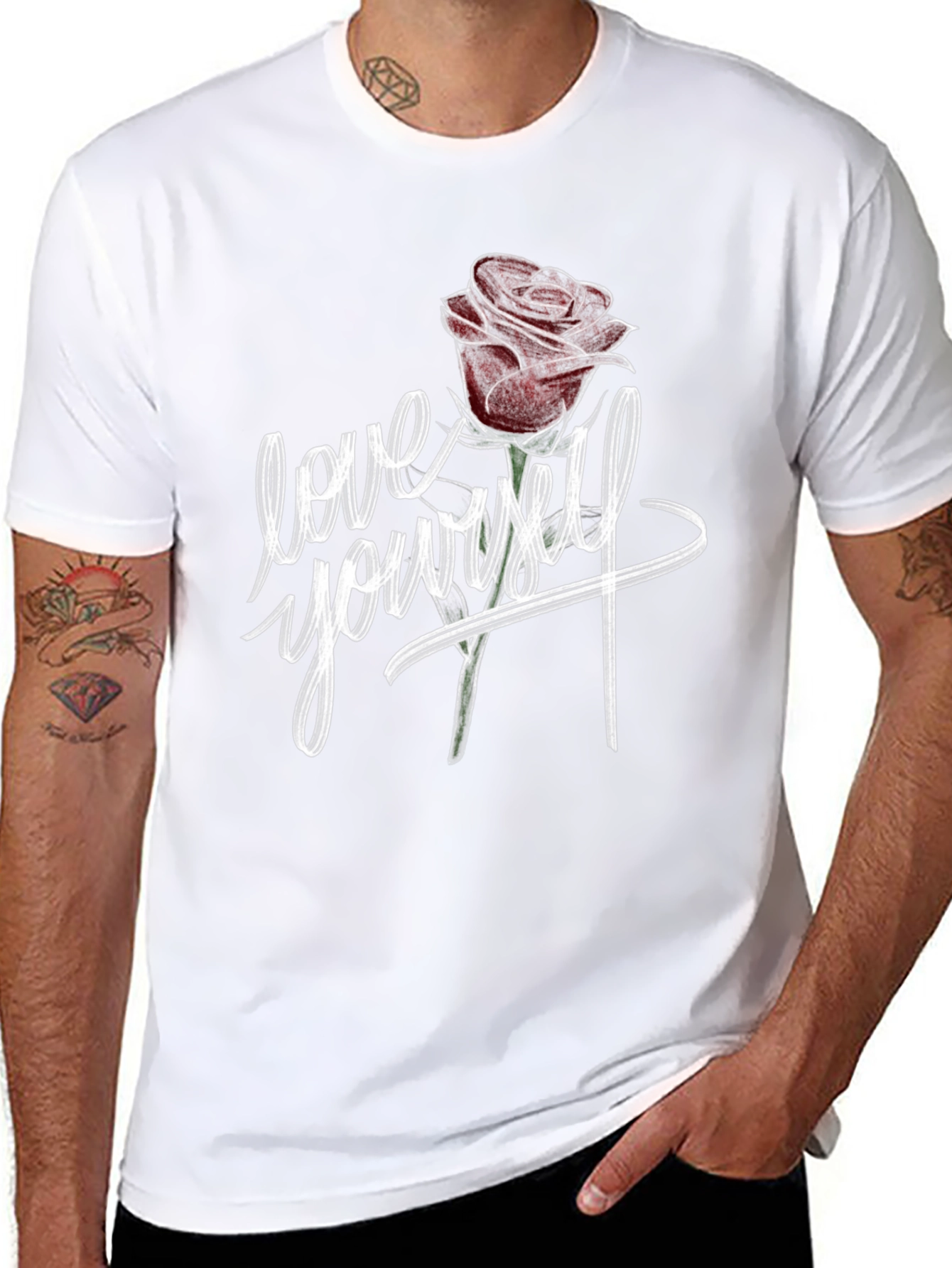 Love Yourself Rose Graphic Black T-Shirt