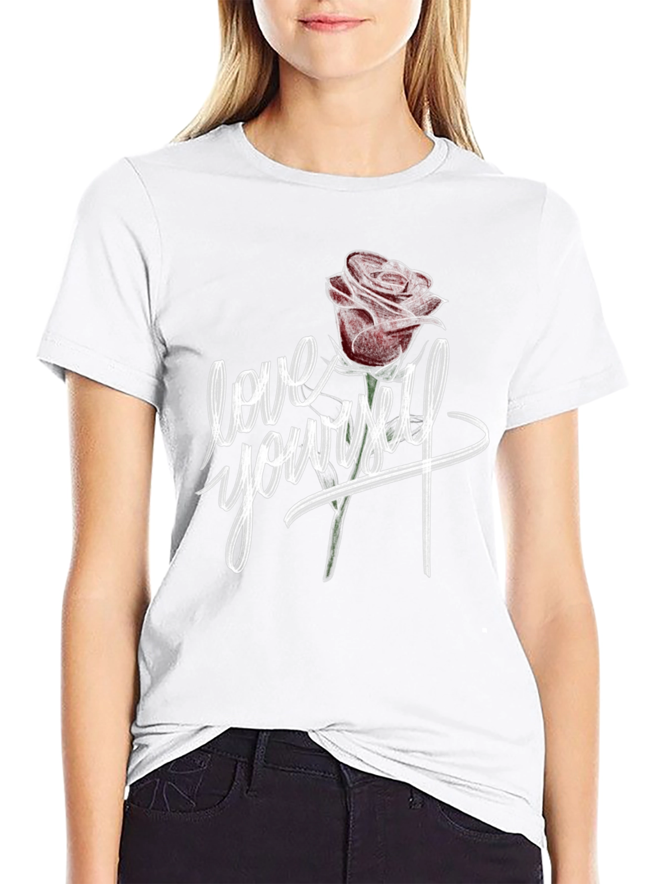 Love Yourself Rose Graphic Black T-Shirt