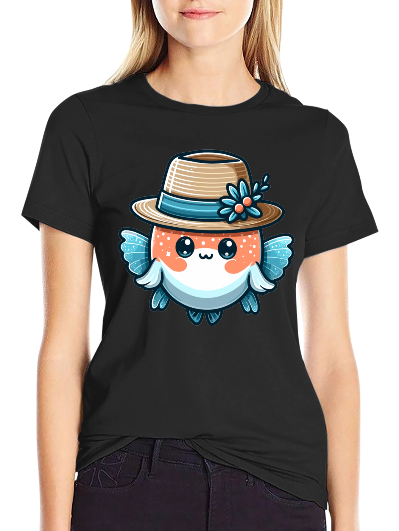 Cute Cartoon Fish Graphic T-Shirt