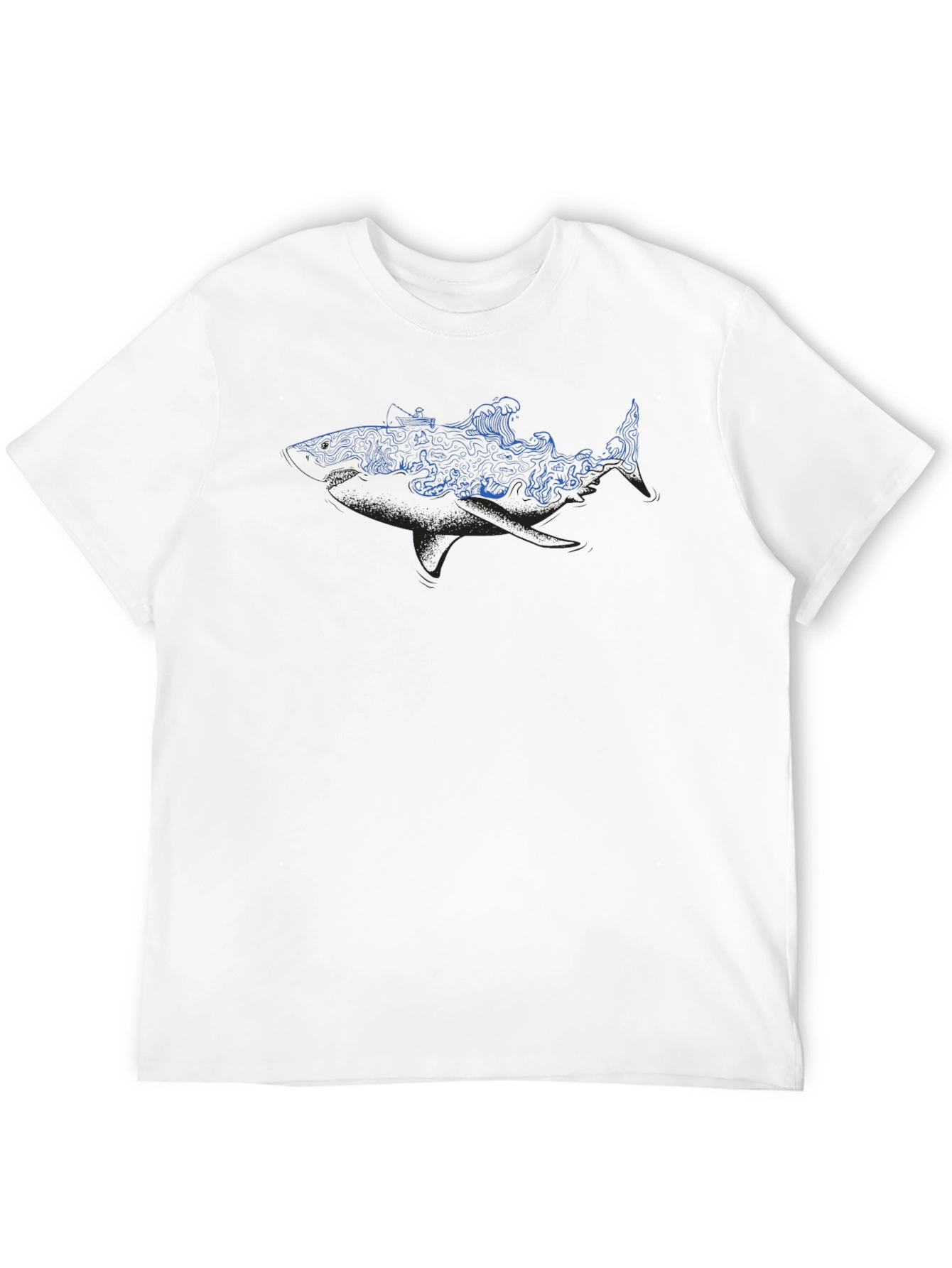 Shark Ocean Wave Graphic Tee - Black