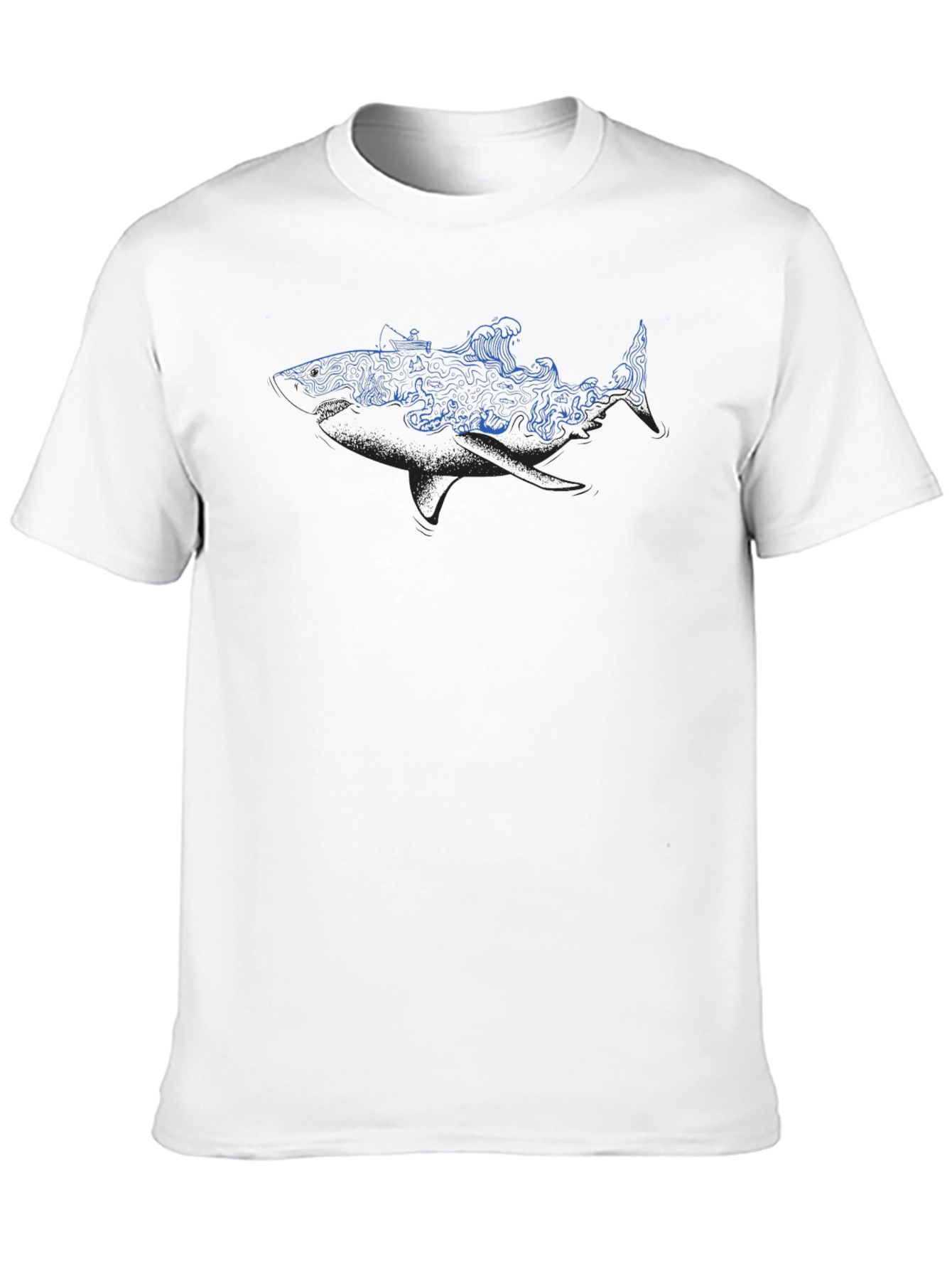 Shark Ocean Wave Graphic Tee - Black