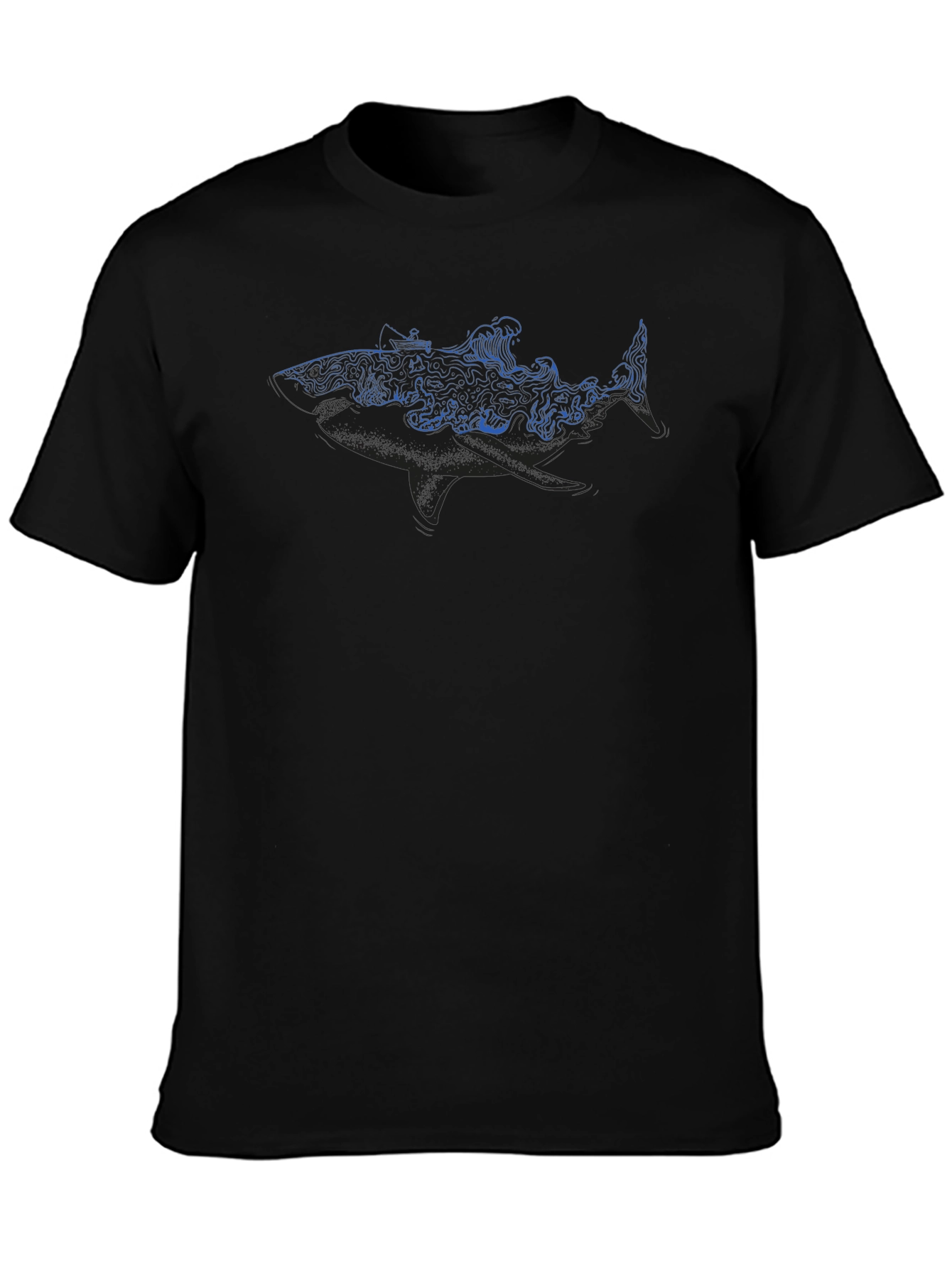 Shark Ocean Wave Graphic Tee - Black
