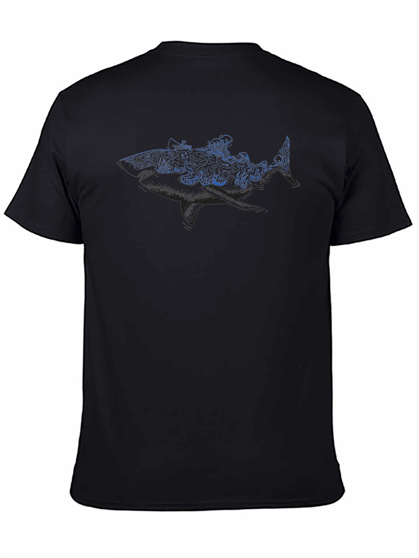 Shark Ocean Wave Graphic Tee - Black