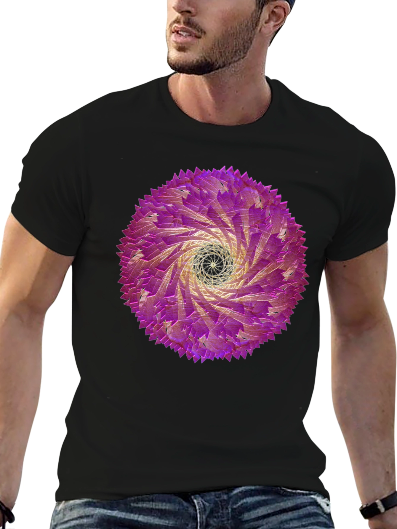 Abstract Swirl Graphic Tee - Black Cotton T-Shirt