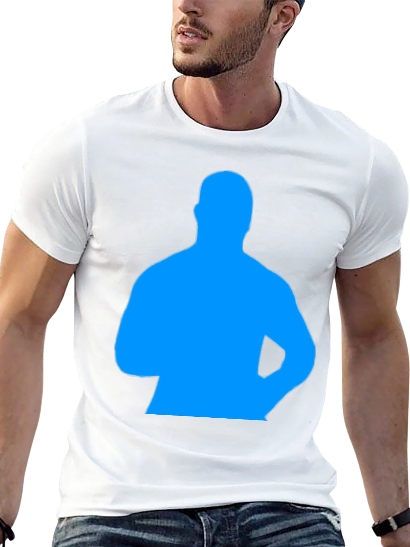 Mens Black T-Shirt with Blue Silhouette Graphic