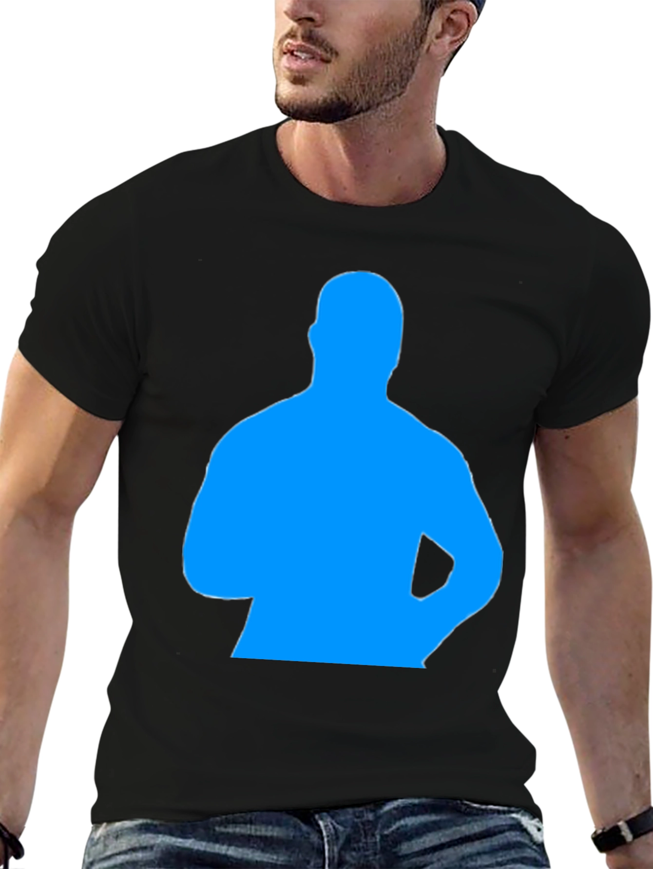 Mens Black T-Shirt with Blue Silhouette Graphic