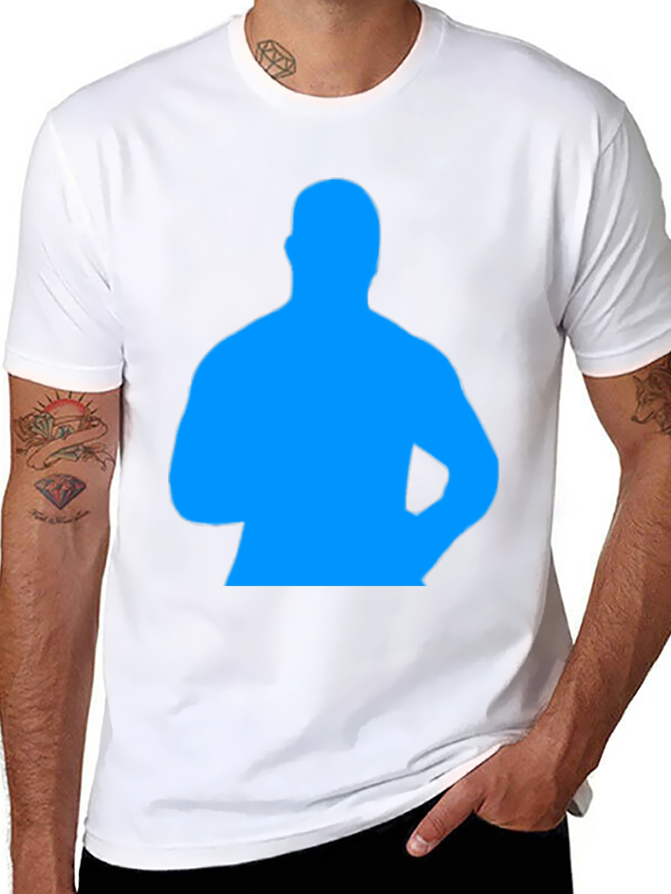 Mens Black T-Shirt with Blue Silhouette Graphic