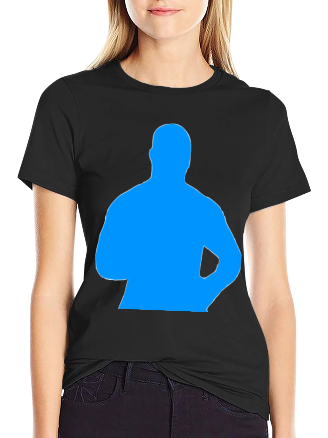 Mens Black T-Shirt with Blue Silhouette Graphic