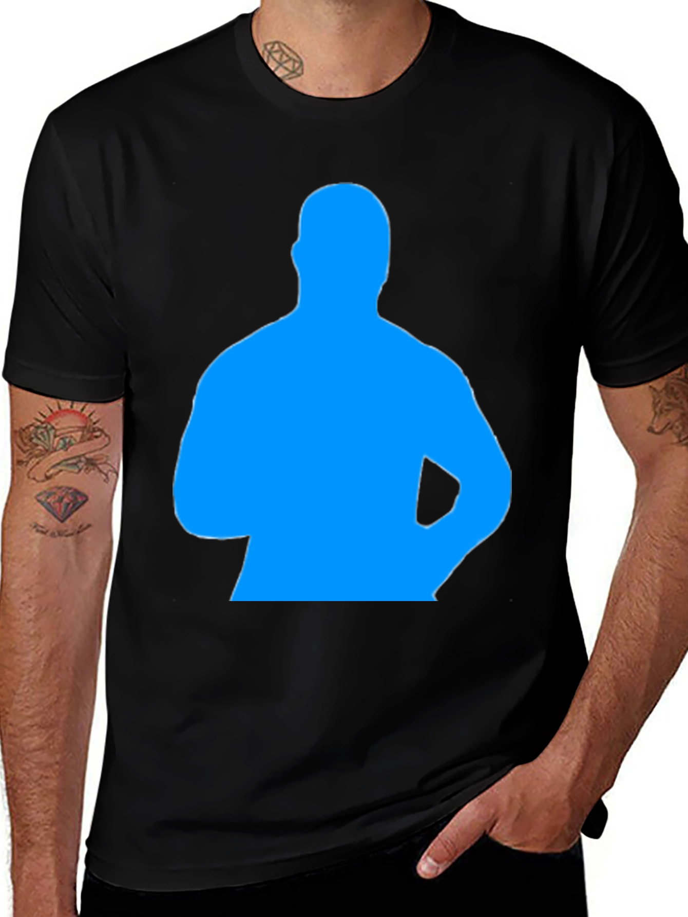 Mens Black T-Shirt with Blue Silhouette Graphic
