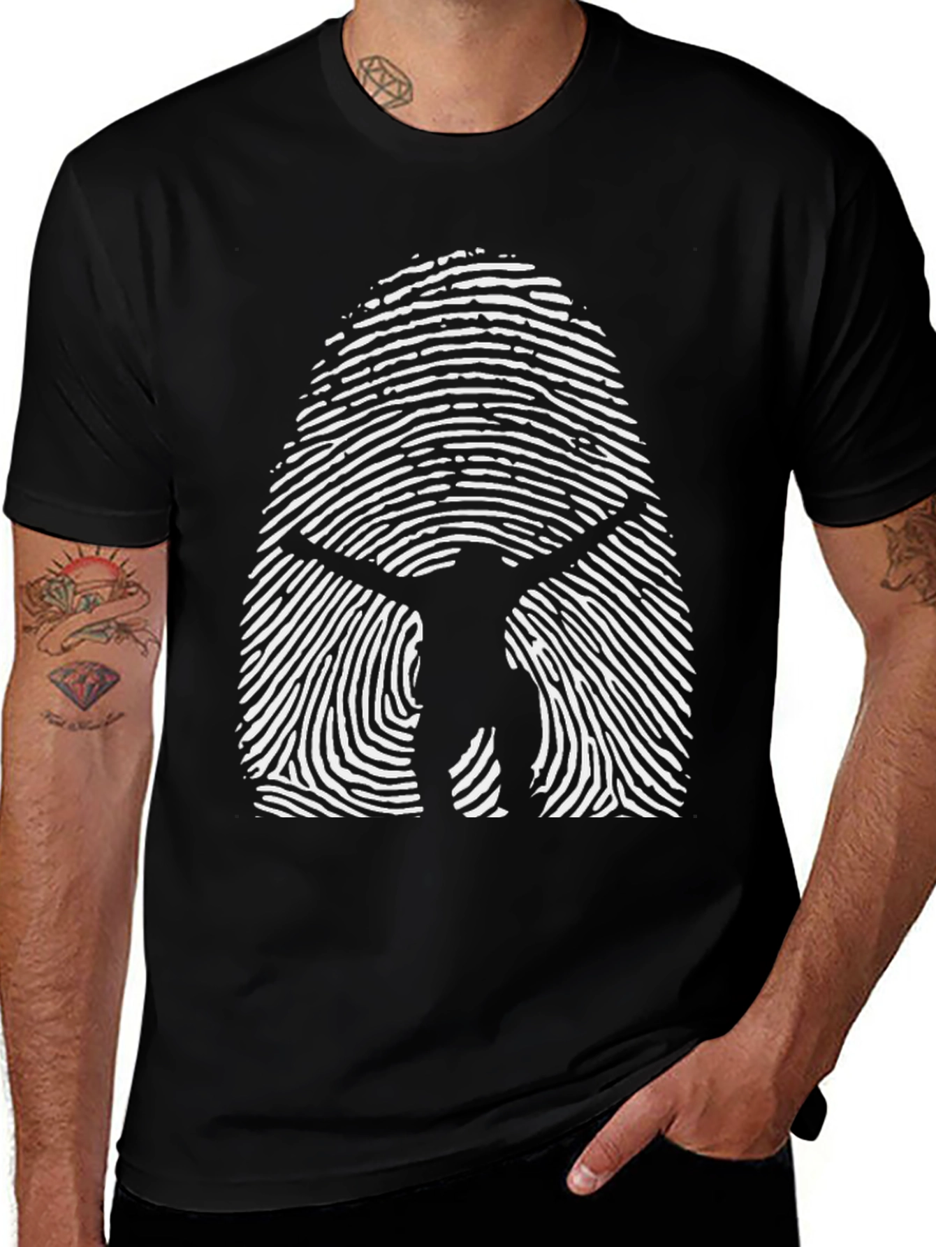Vitruvian Man Fingerprint Graphic T-Shirt