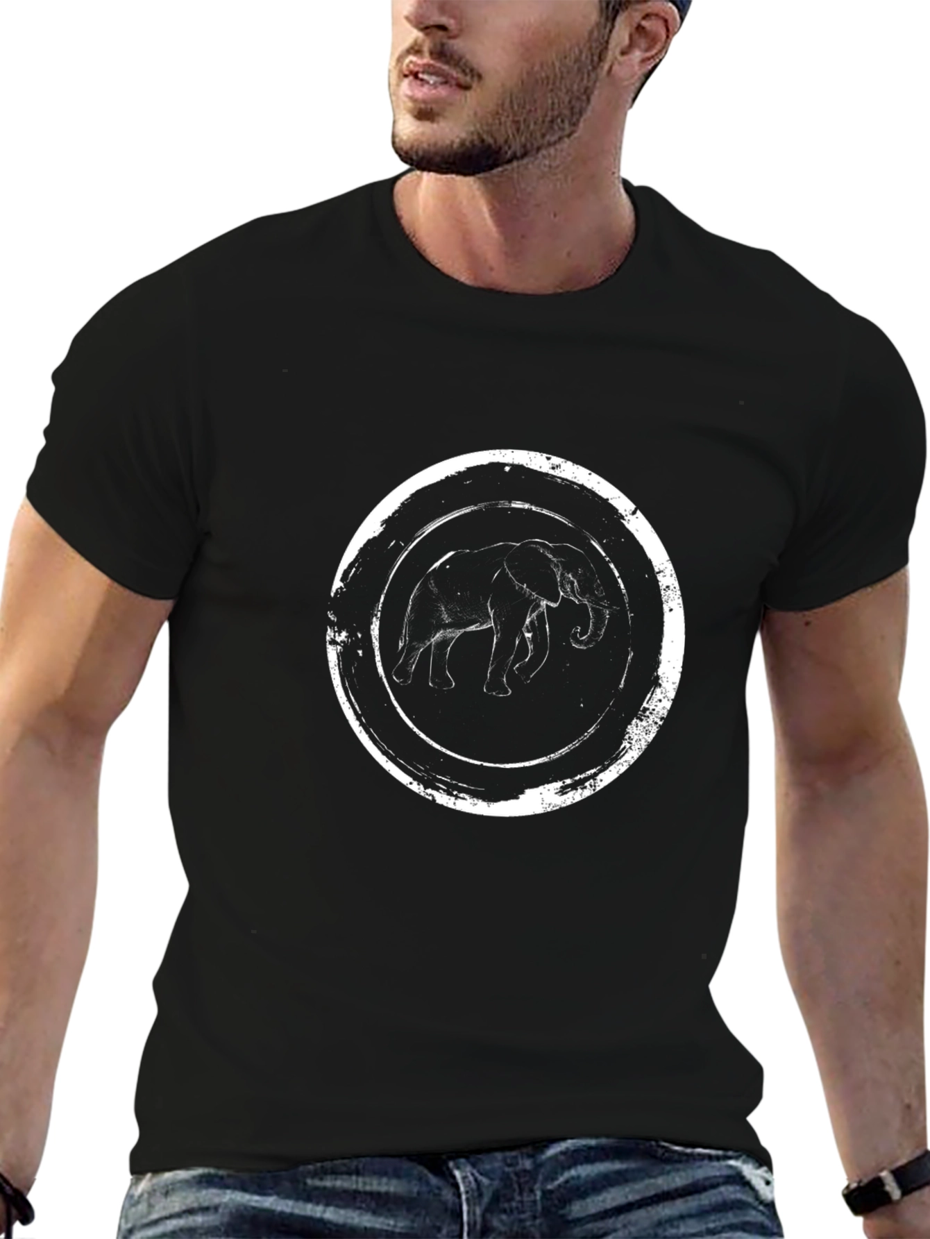Elephant Graphic Tee - Distressed Circle Design