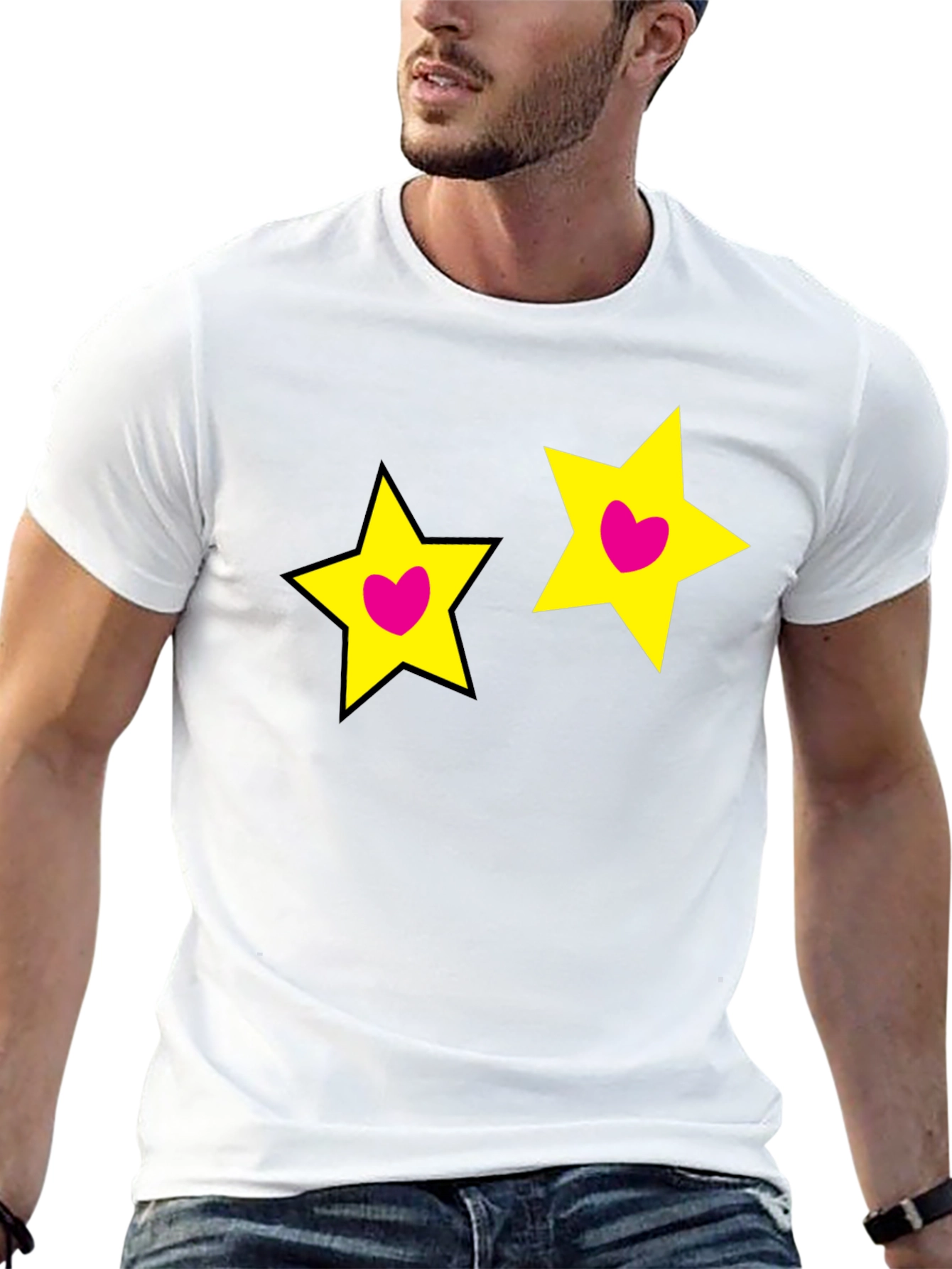 Cute Star Heart Graphic Black Tee