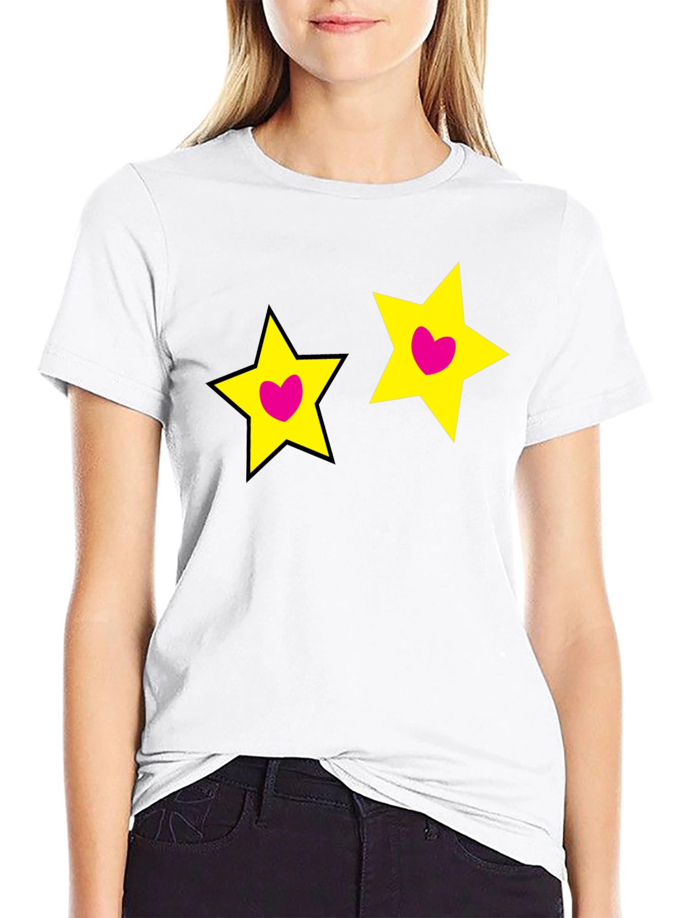 Cute Star Heart Graphic Black Tee