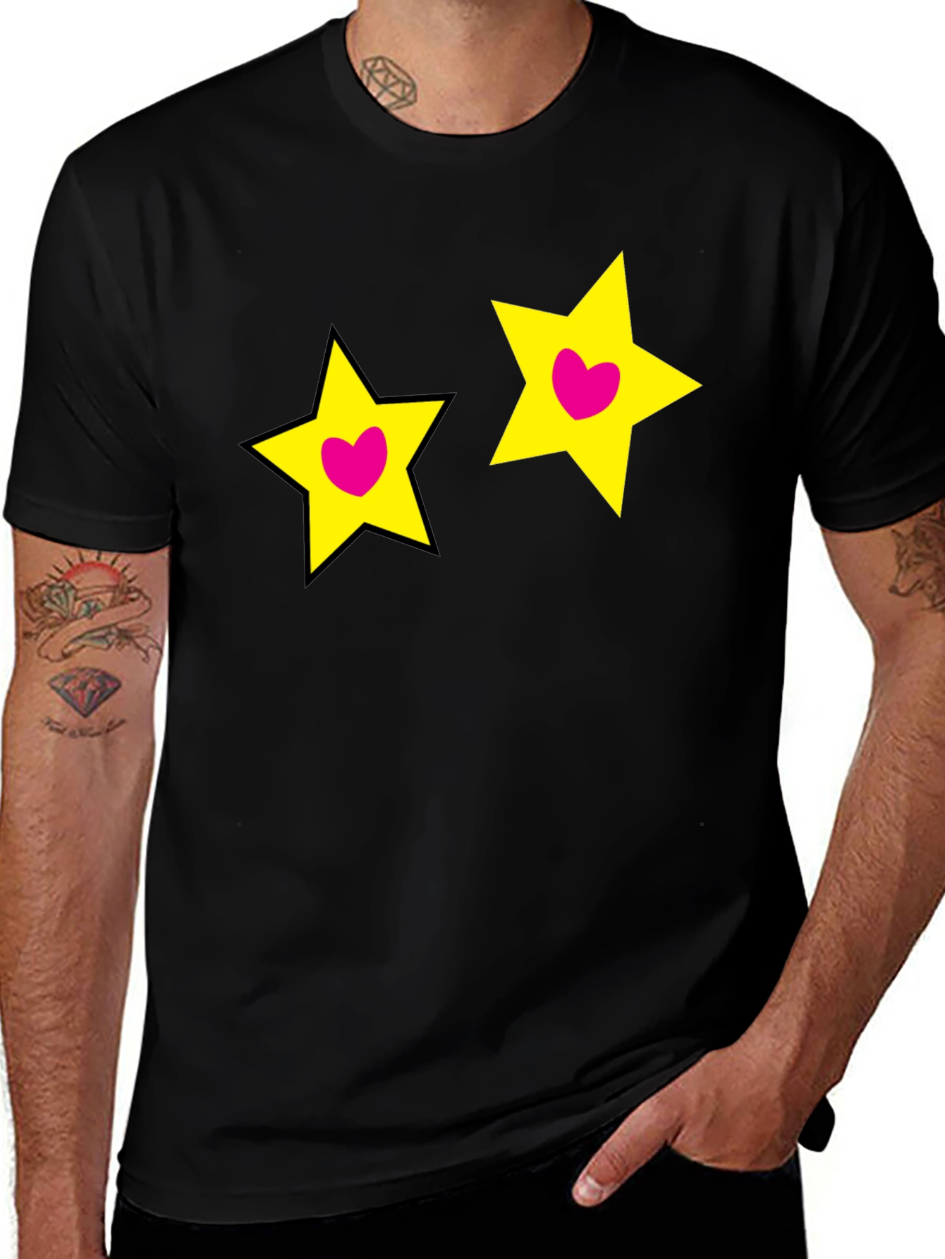Cute Star Heart Graphic Black Tee