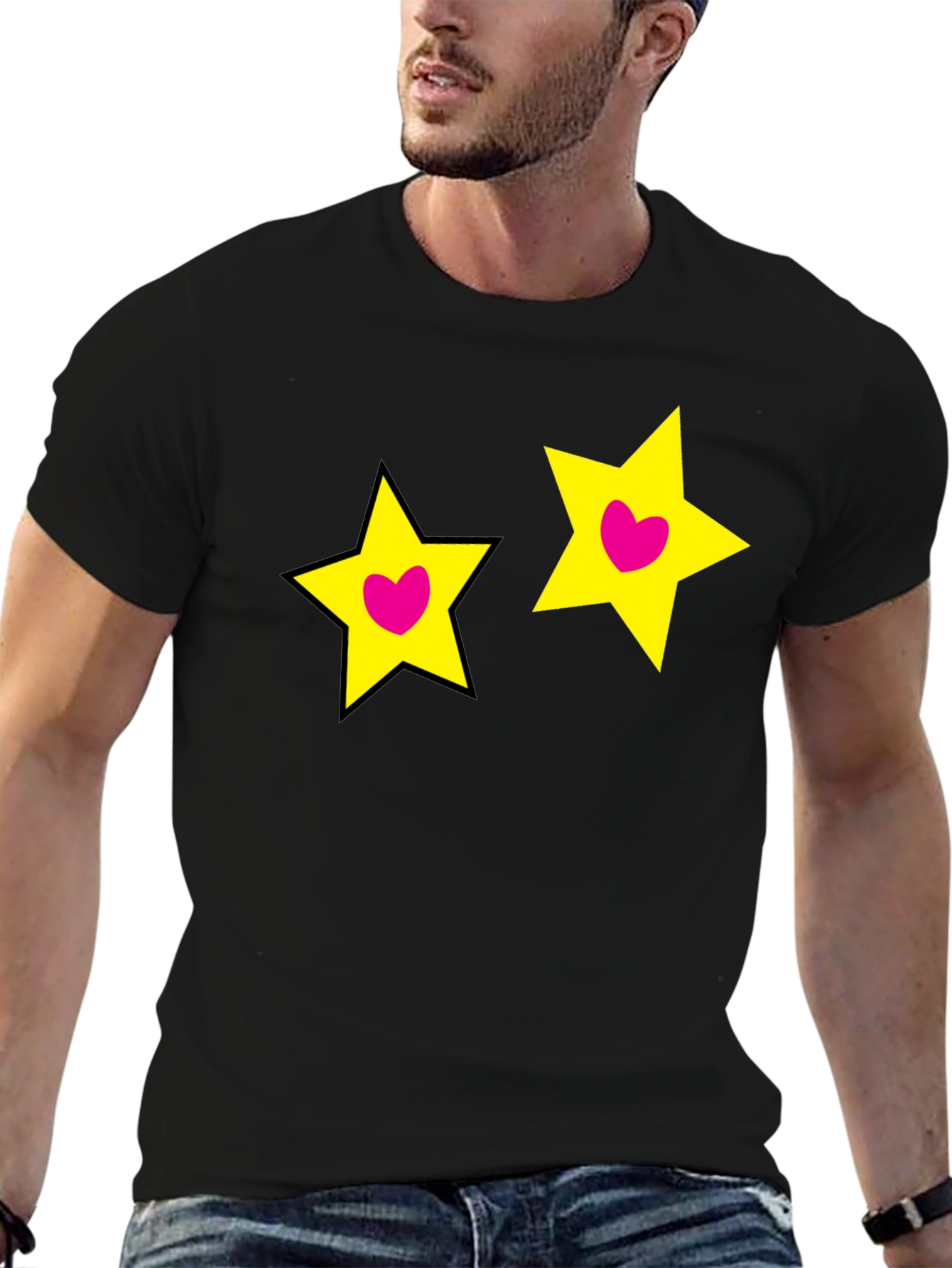 Cute Star Heart Graphic Black Tee