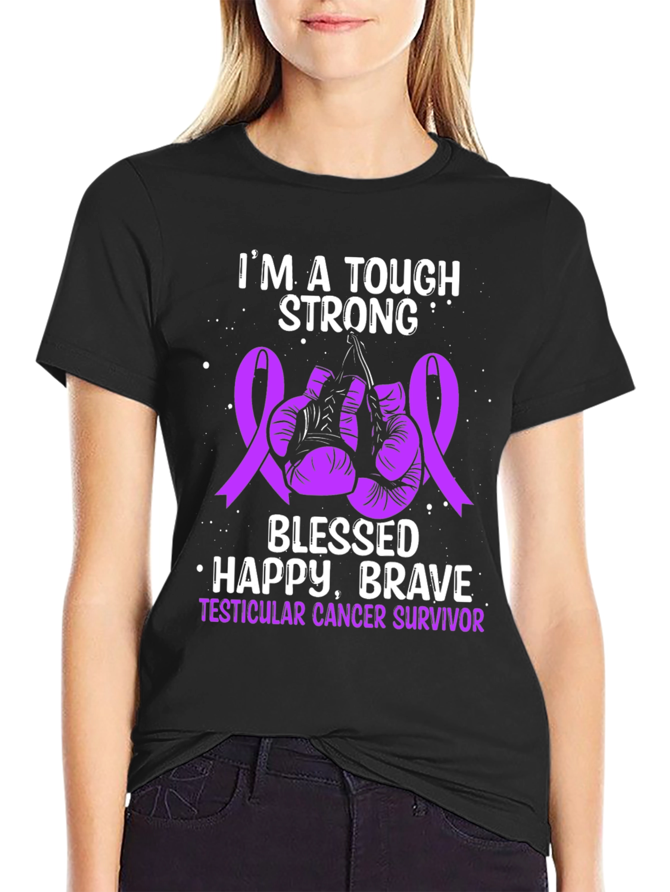 Testicular Cancer Survivor T-Shirt: Tough Strong Blessed