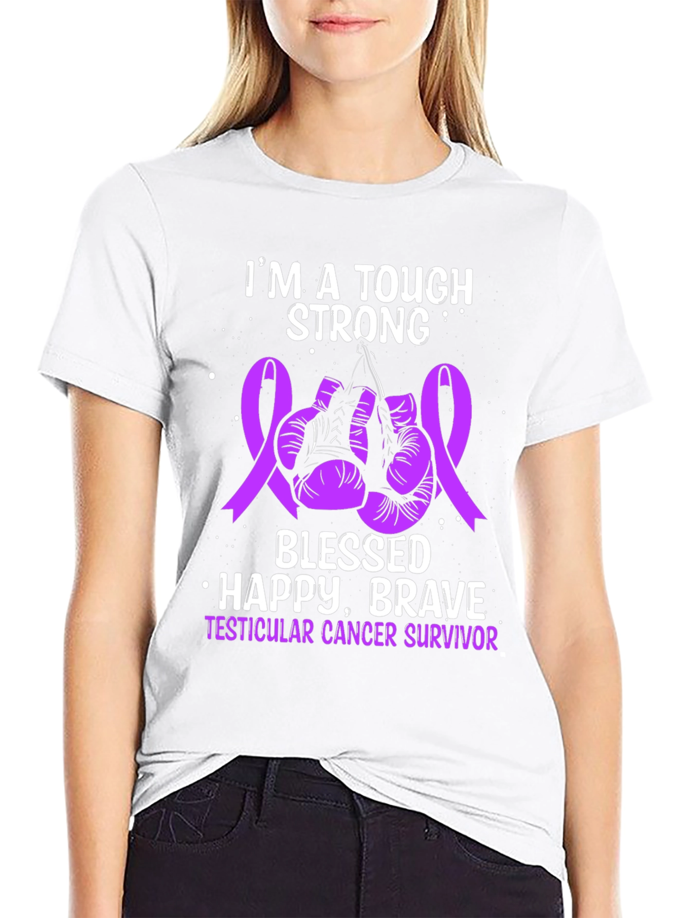 Testicular Cancer Survivor T-Shirt: Tough Strong Blessed