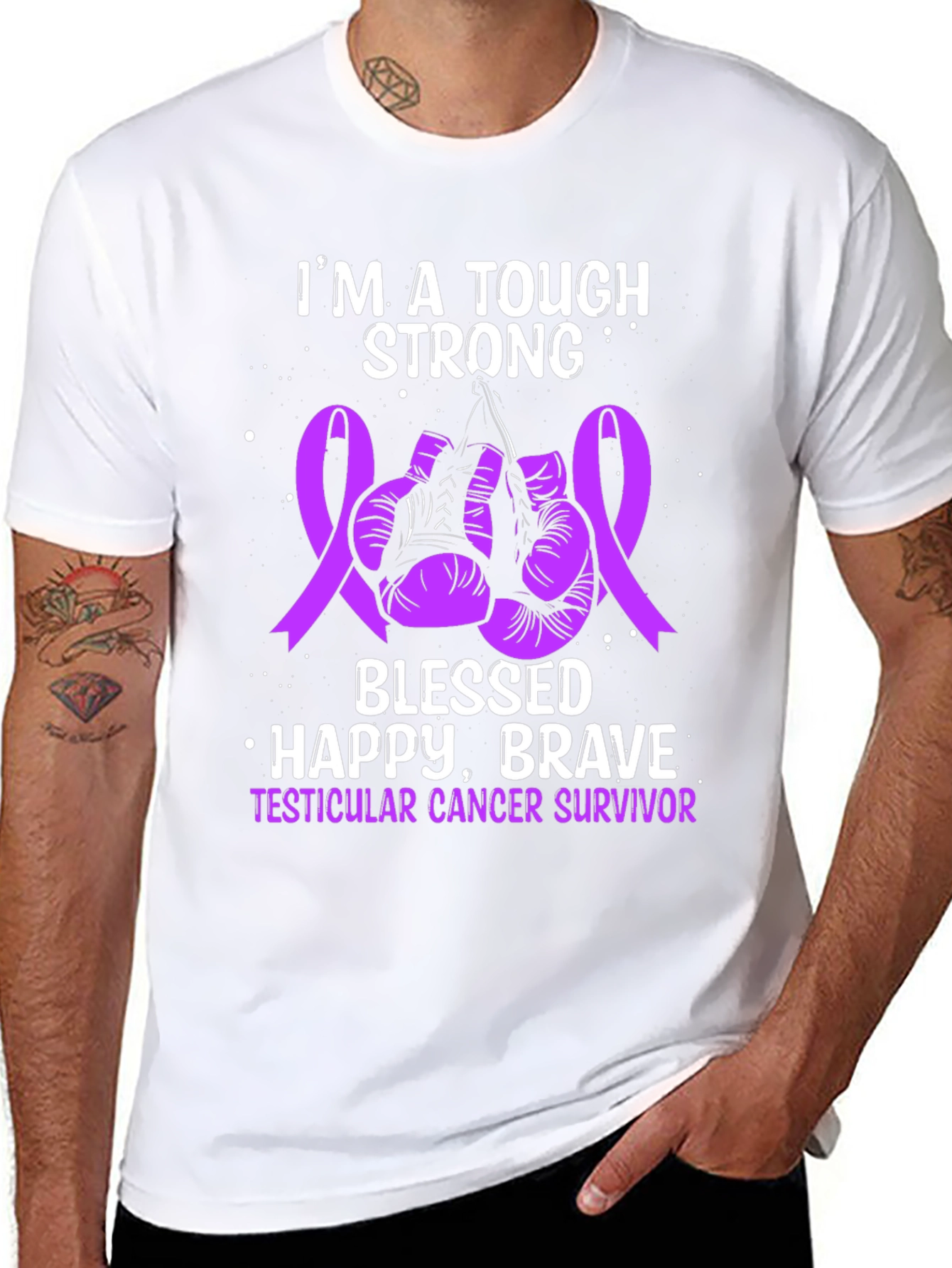 Testicular Cancer Survivor T-Shirt: Tough Strong Blessed