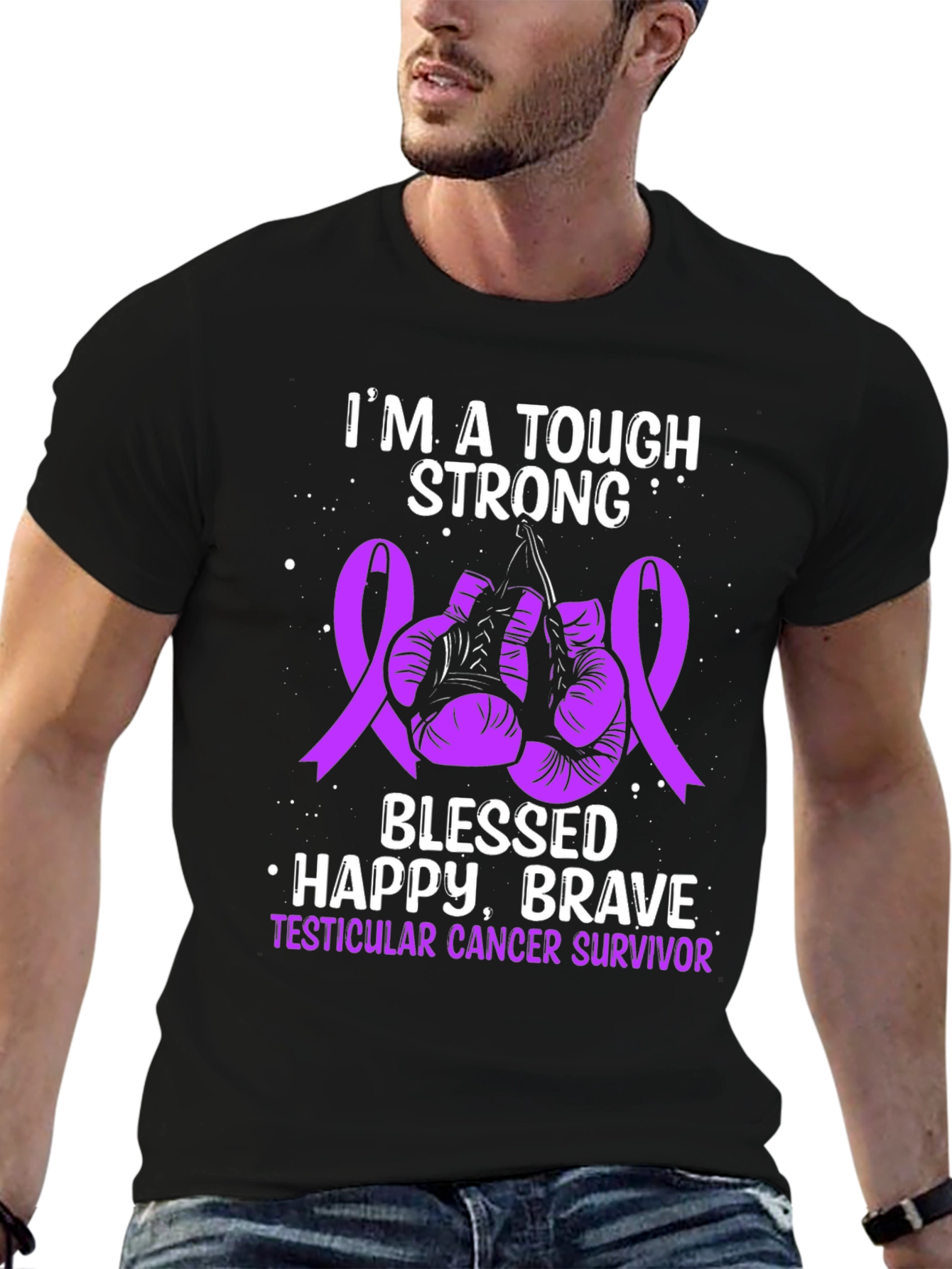 Testicular Cancer Survivor T-Shirt: Tough Strong Blessed
