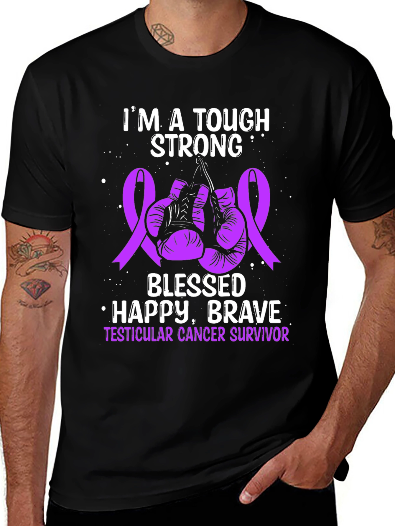 Testicular Cancer Survivor T-Shirt: Tough Strong Blessed