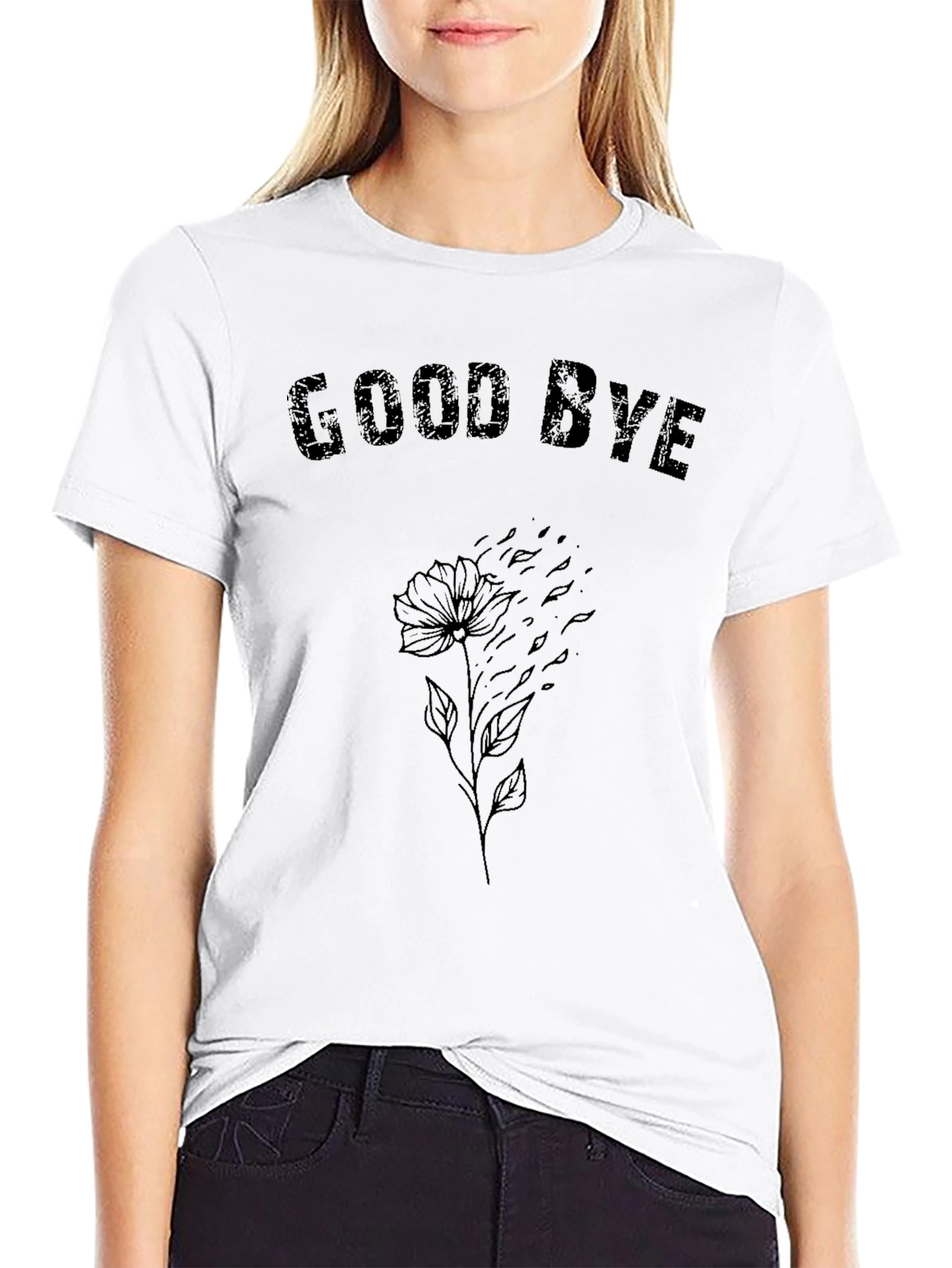 Goodbye Flower Graphic Tee - Black Casual Shirt