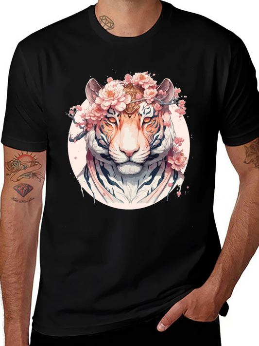Floral Tiger Graphic Black T-Shirt