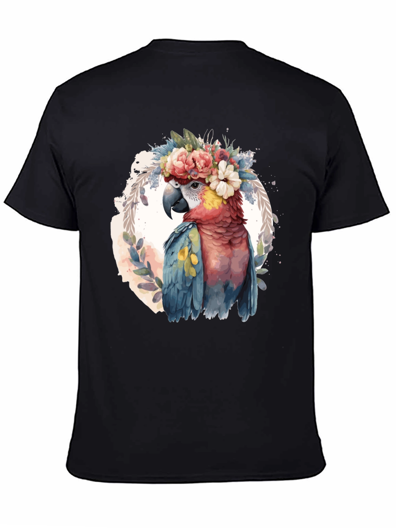 Parrot Floral Crown T-Shirt - Mens Black Tee