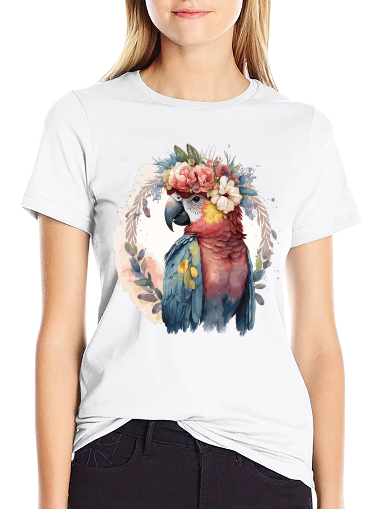 Parrot Floral Crown T-Shirt - Mens Black Tee