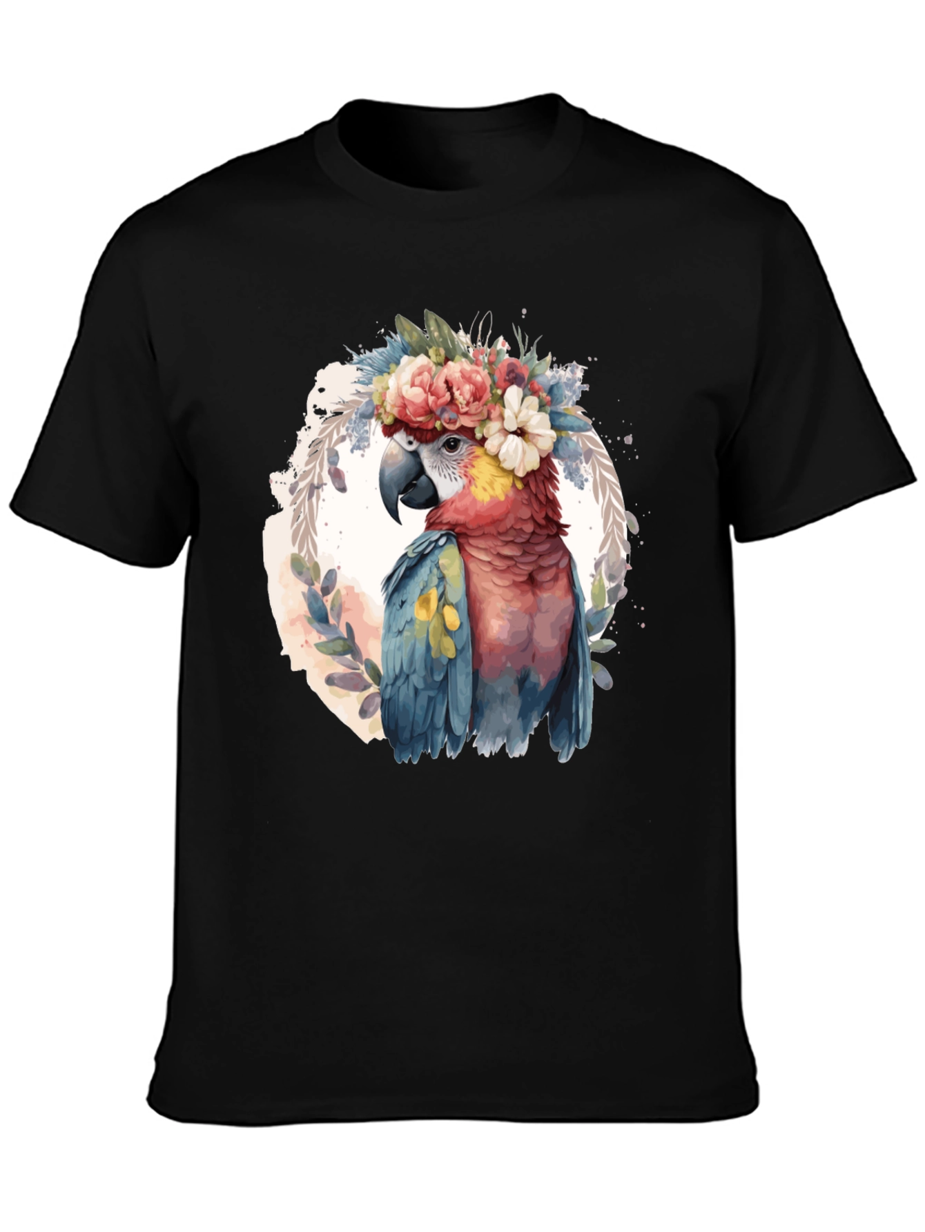 Parrot Floral Crown T-Shirt - Mens Black Tee