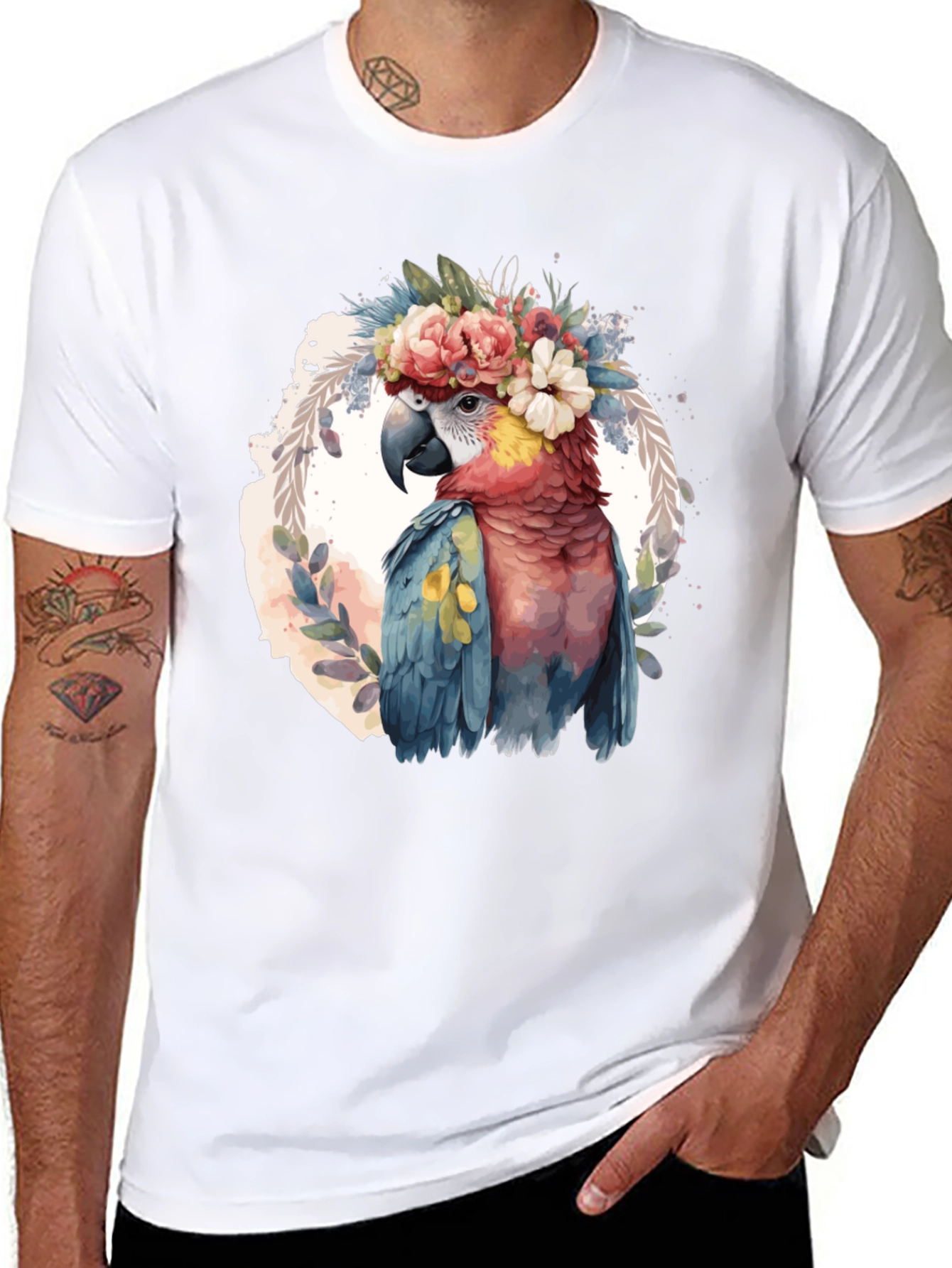 Parrot Floral Crown T-Shirt - Mens Black Tee