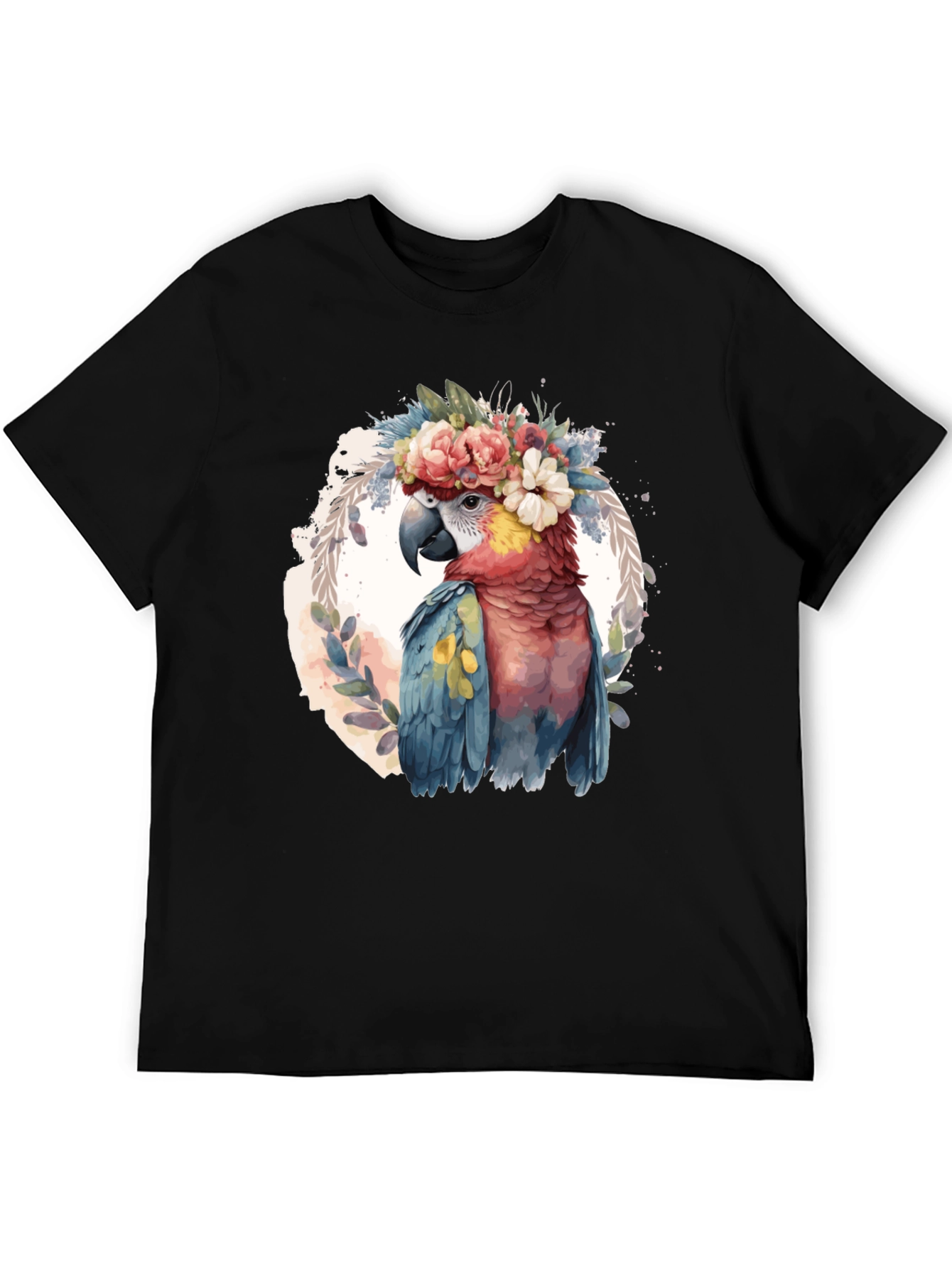 Parrot Floral Crown T-Shirt - Mens Black Tee