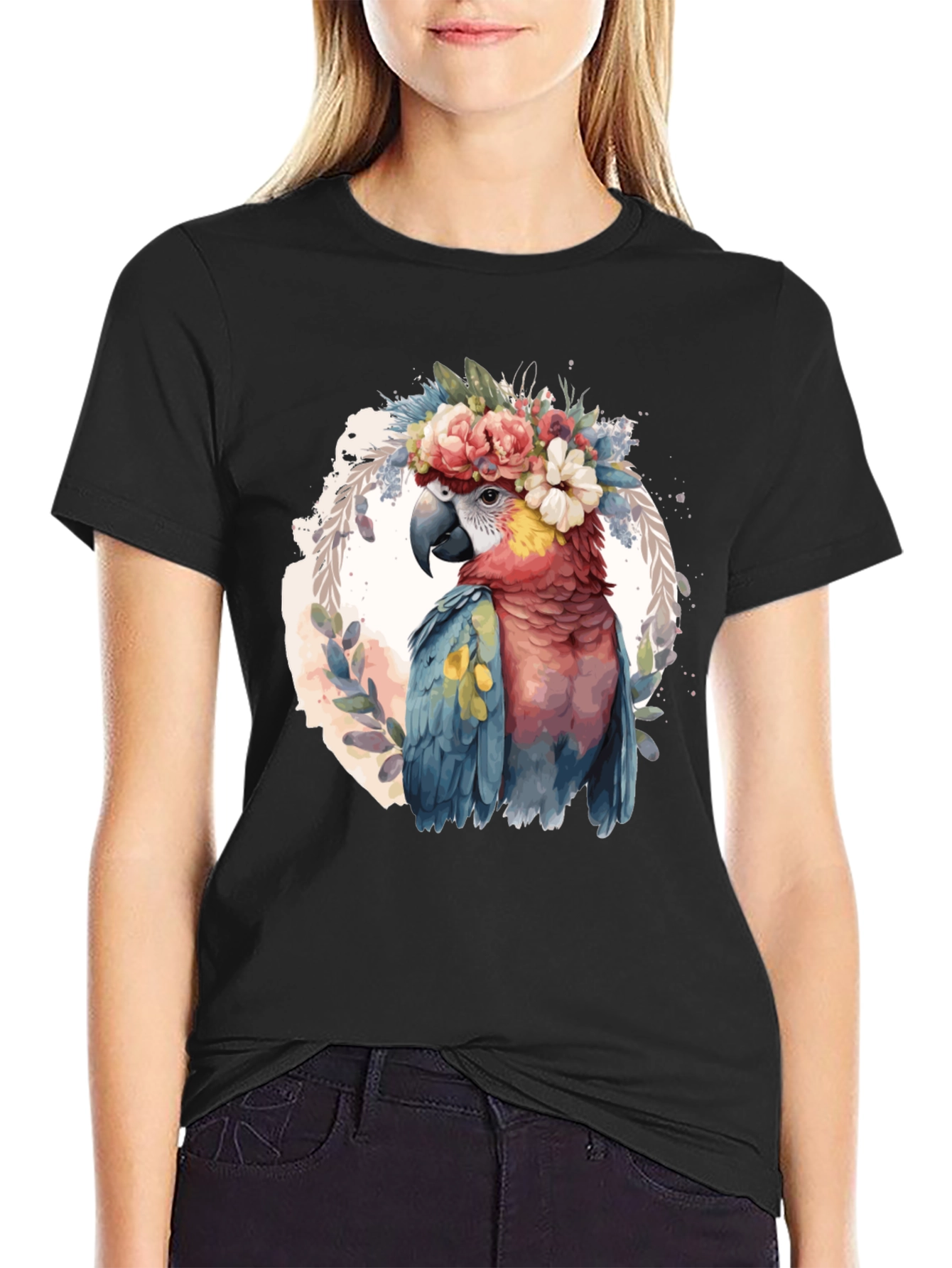 Parrot Floral Crown T-Shirt - Mens Black Tee
