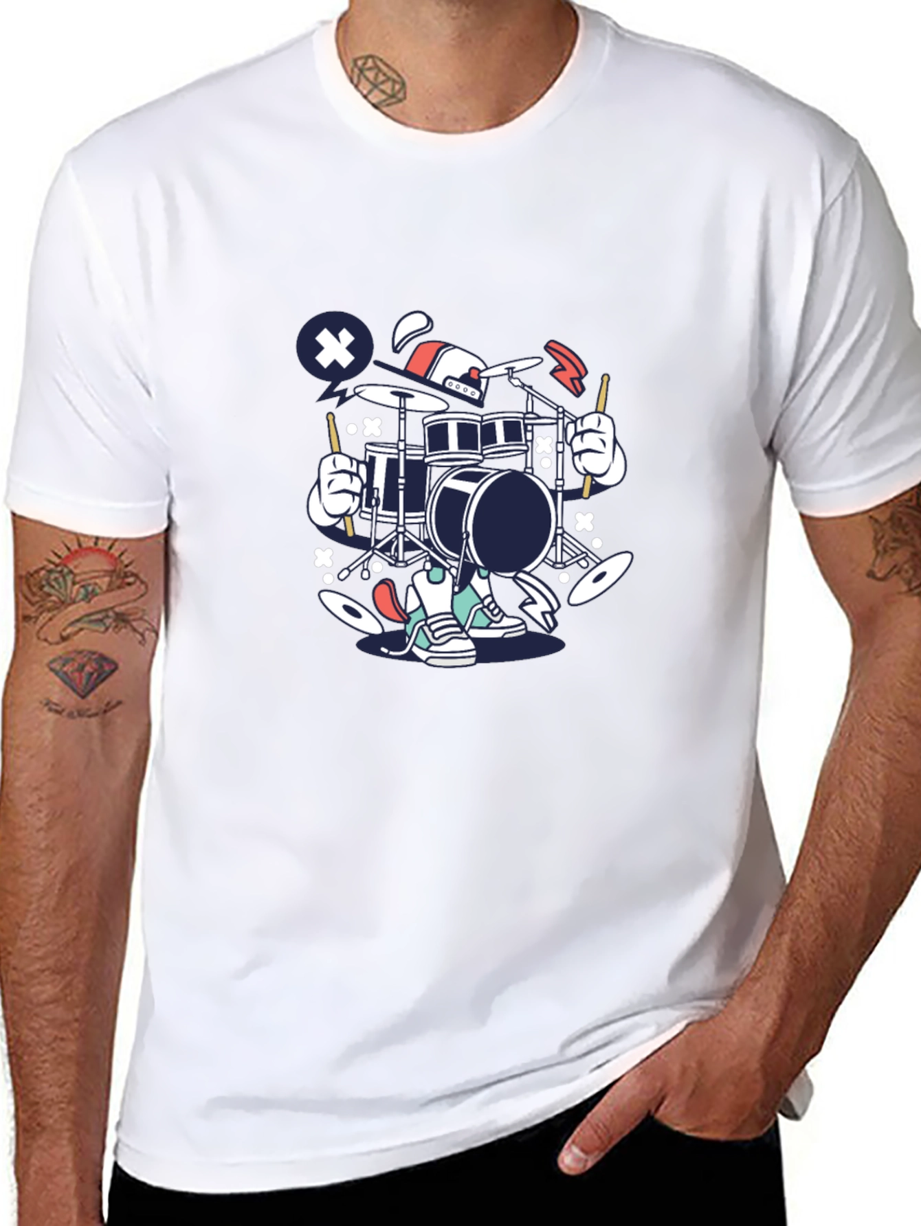 Drummer Cartoon Graphic T-Shirt